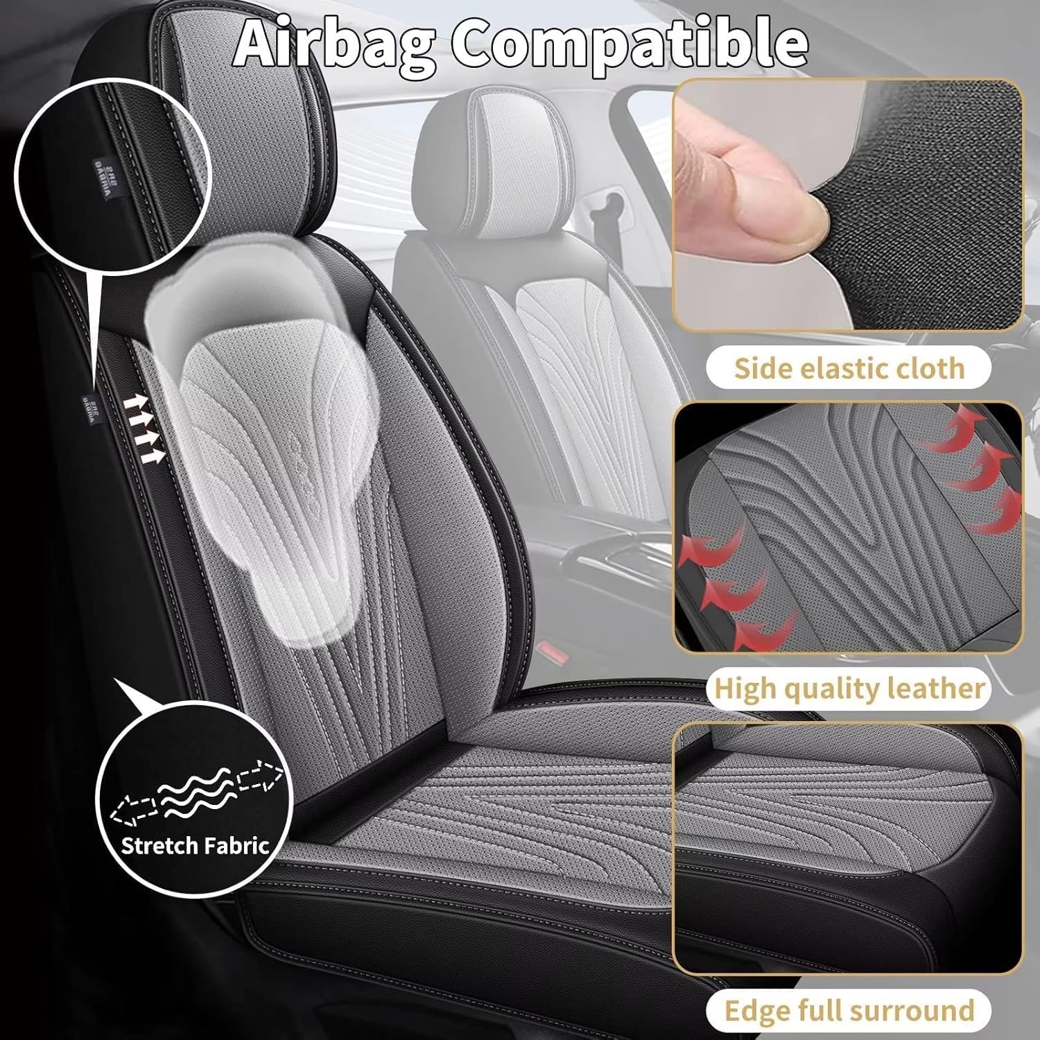 Front Seat Covers Fit for Toyota Camry 2002-2025 2026 Faux Leather Automotive Seat Covers Breathable Waterproof Seat Cushions Compatible with Airbag (2 Seats,Black&Gray)