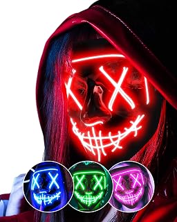 Purge Mask Light Up Halloween Mask Costume, Scream Scary Mask Halloween Costumes Men Adult Kid-RED