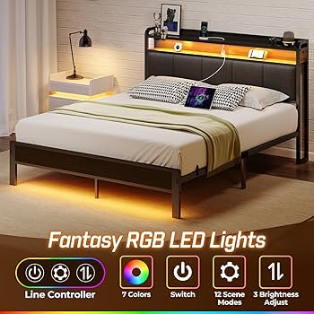 roベッド Amazon.com: Rolanstar Queen Size Bed Frame with LED Lights