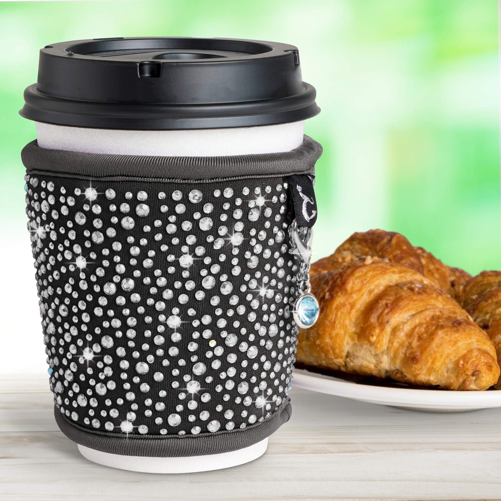 Insulated Coffee Cup Sleeves Reusable - Neoprene Custom Bling Rhinestone Design Coffee Cup Holder | Tea Coffee Cup Sleeve | Hot Cup Sleeves Fits 8oz 10oz 12oz 16oz Cups | Keep Coffee Warmer Longer