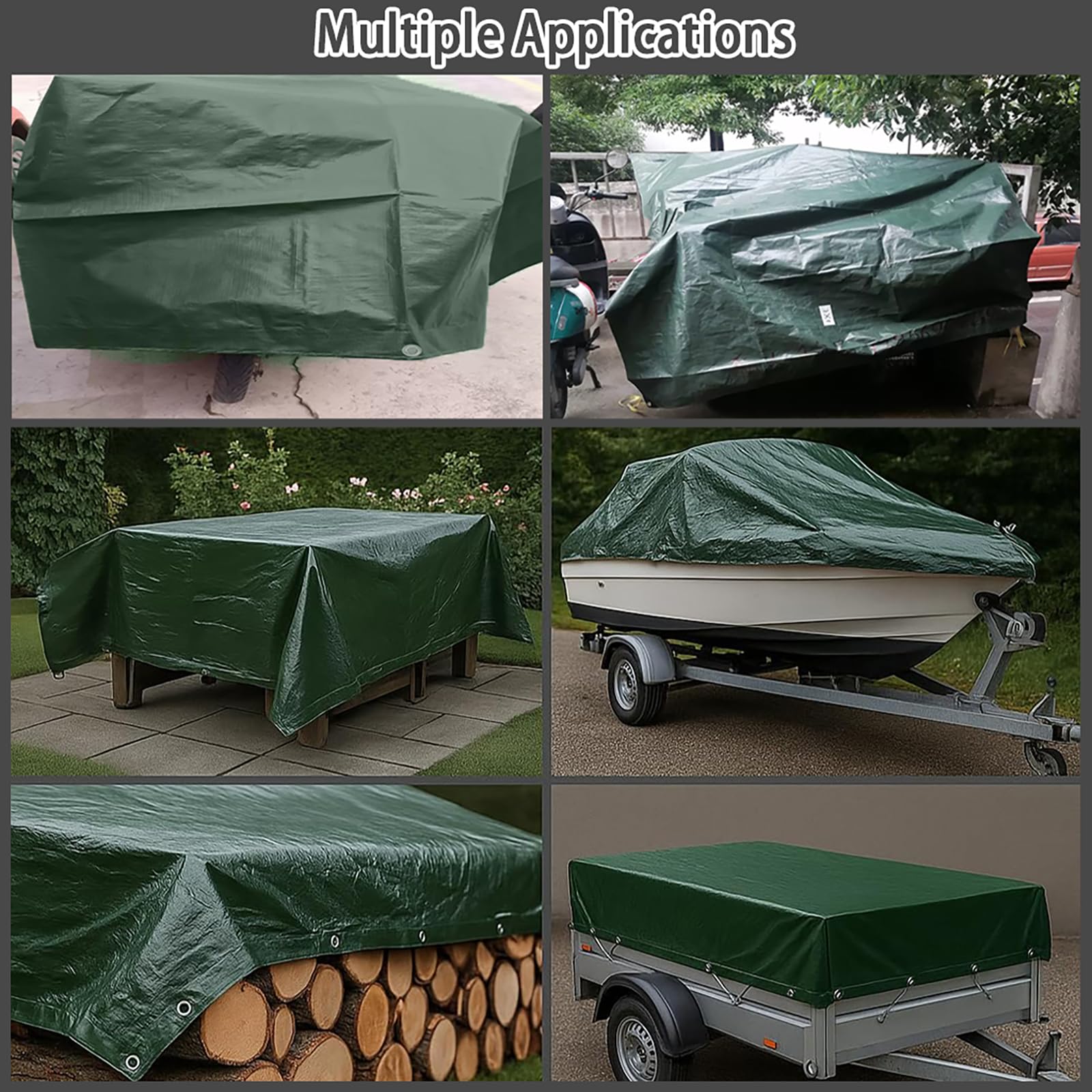 Wytrzymała, Wodoodporna Plandeka 200 x 340 cm Ochrona Przed Promieniowaniem Uv, Trwały, Odporny Na Rozdarcie, Mrozoodporny, Plandeka Wodoodporna, Plandeka Na Podłogę, Zielony