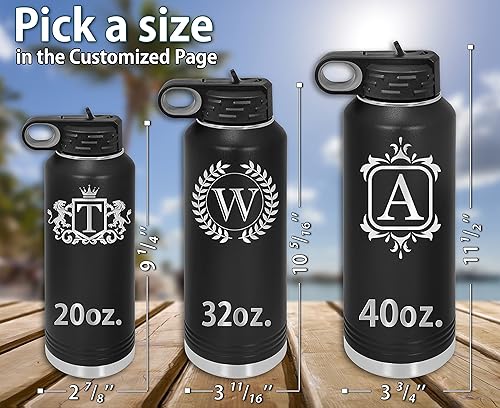 Miniatura 4 de Botellas de agua personalizadas con tapa abatible y pajilla, termo deportivo personalizado de acero inoxidable grabado, monograma personalizado