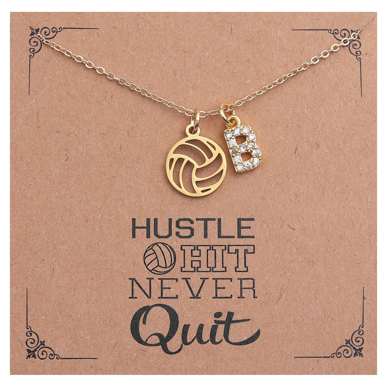 Drogomen Volleyball Necklace for Women Teens Dainty A-Z Custom Name Sports Pendant Necklace Personalized Volleyball Gifts for Team Players Coaches