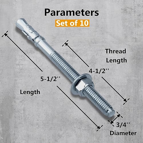 Miniatura 42 de Party Animals Anclaje de cuña de 3/8 x 5 pulgadas, 5 pernos de anclaje industriales cincados para cemento, hormigón