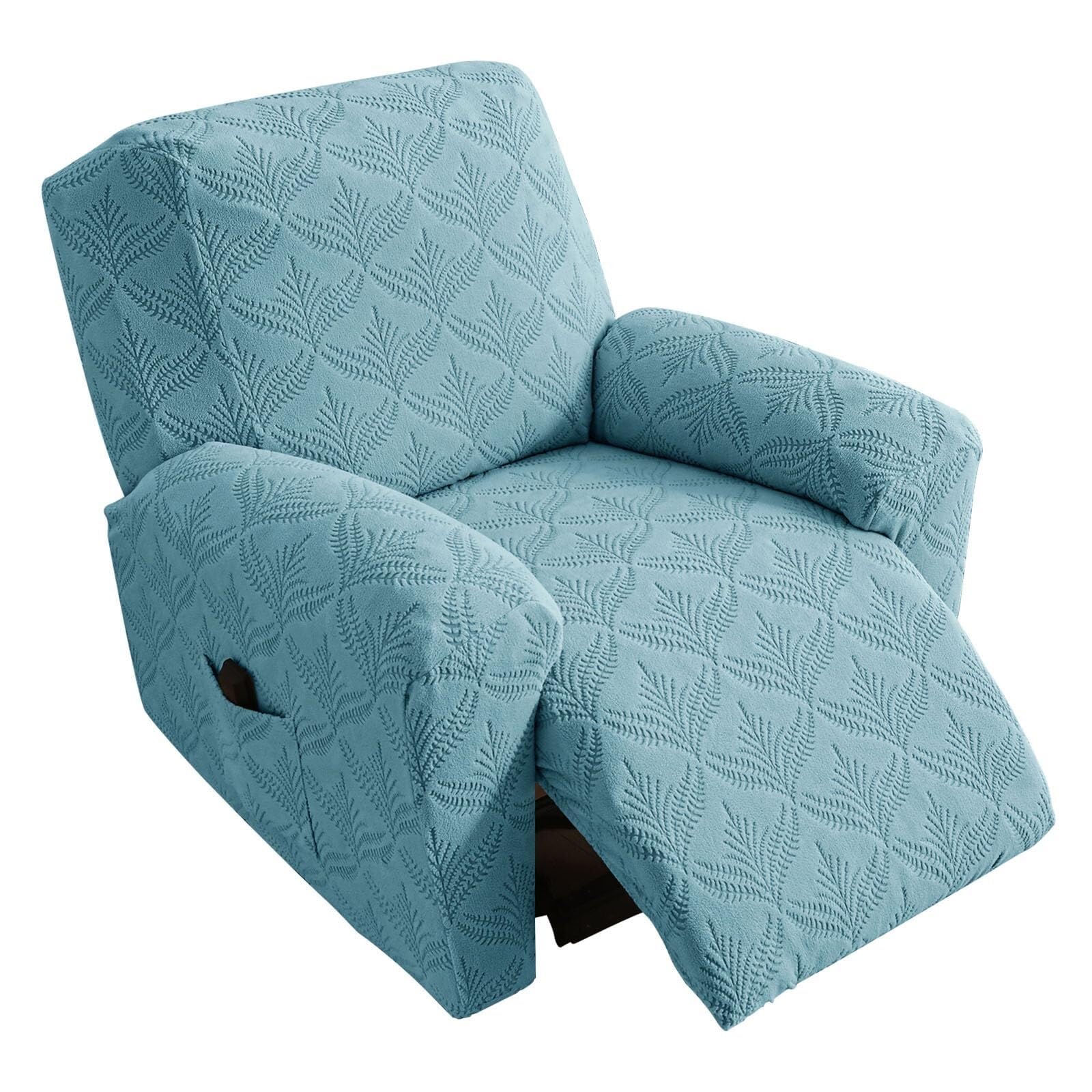 BEIWOSHA Jacquard Recliner Chair Covers, Stretch Polyester Spandex Recliner Cover, Reclining Sofa Cover with Elastic Side Pocket, Armchair Cover(Blue,1 posti)