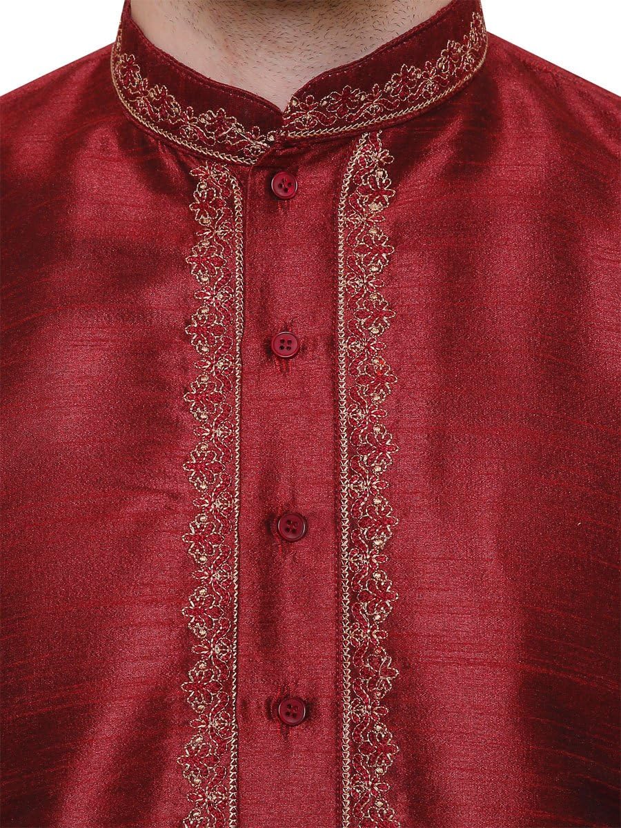 Maple Clothing Kurta Pajama Set Men's Indian Ethnic Wedding Party Dress Art Silk - Image 4