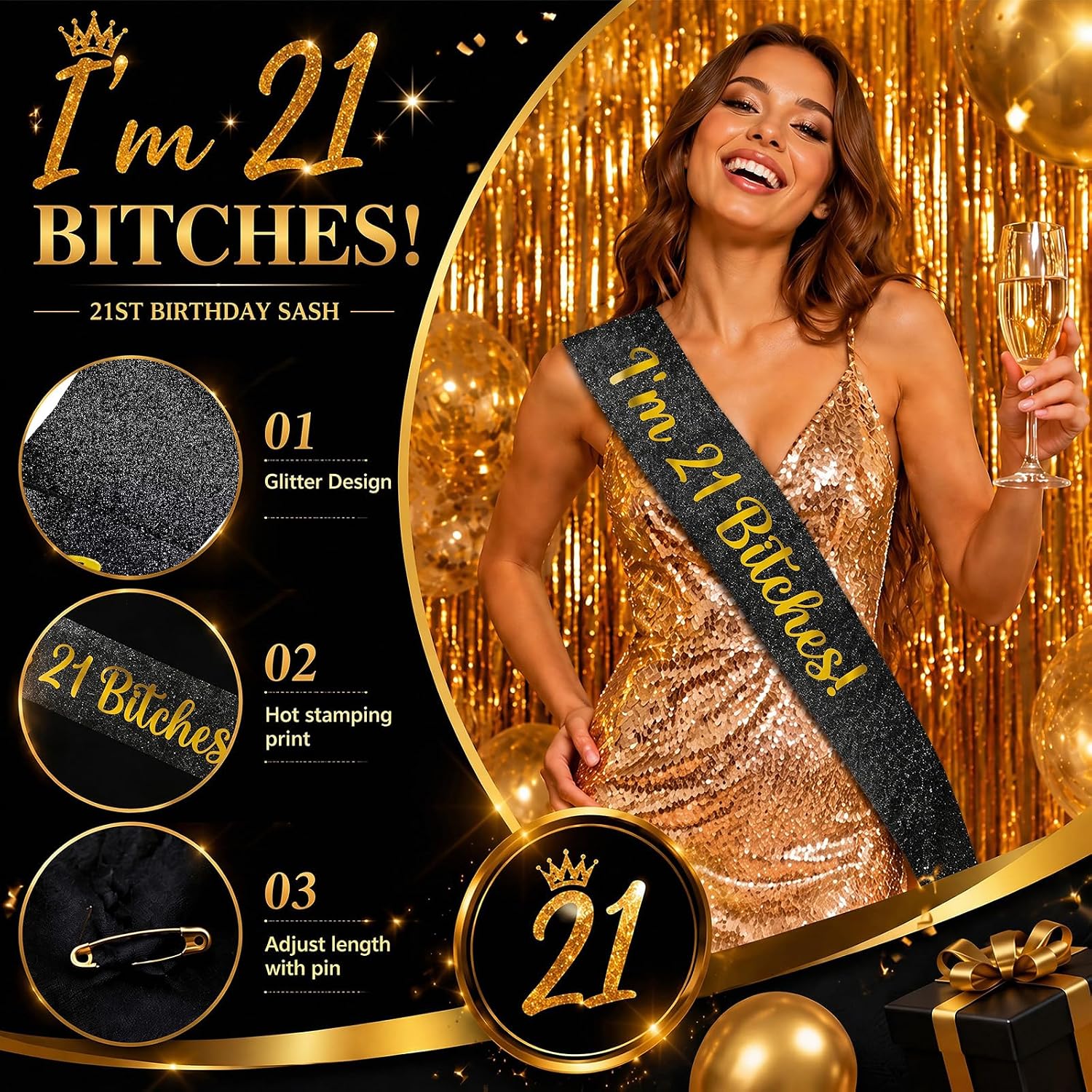 21st Birthday Sash, I'm 21 Bitches Birthday Sash for Women
