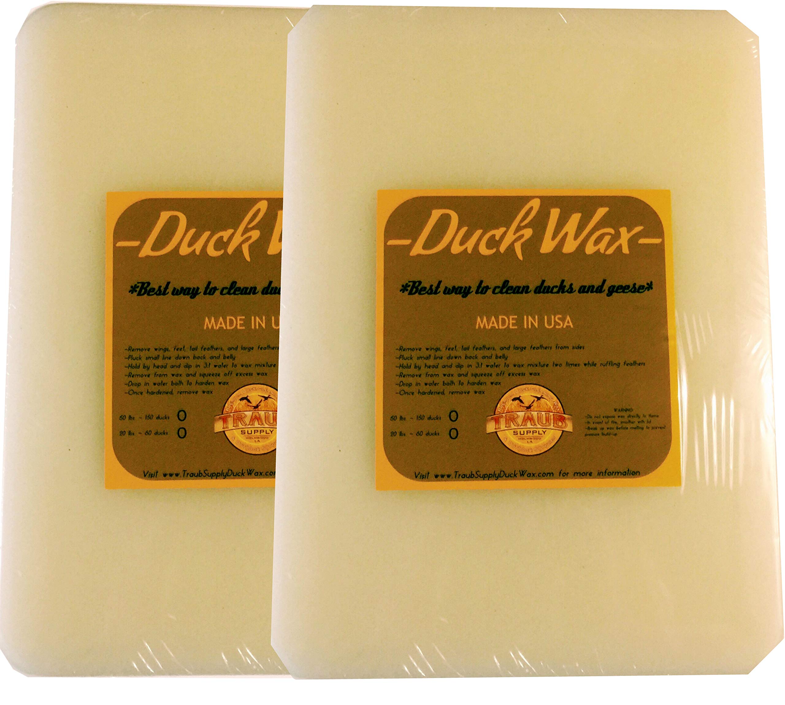 TRAUB SUPPLY Special Buy Wild Duck Wax - 2 SLABS - 22 LBS.- Best Way to Remove Feathers