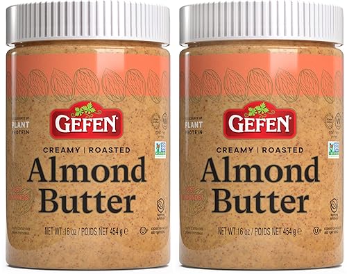 Gefen Mantequilla de almendras tostadas pura, 16 onzas (paquete de 2) solo un ingrediente, sin aceites hidrogenados, sin azúcares añadidos, sin OMG,