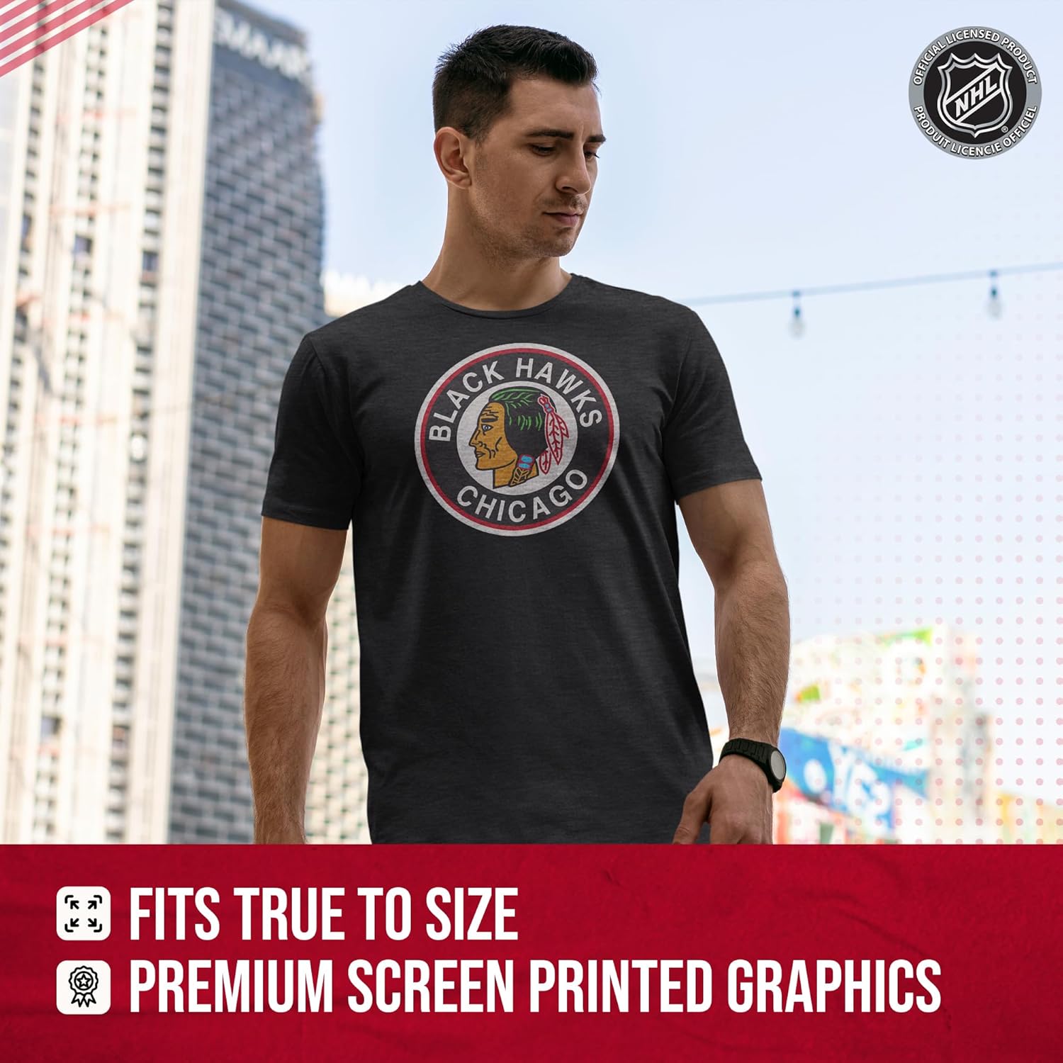 Wright & Ditson NHL Adult Retro Logo Tag-Less T-Shirt, Unisex Vintage Hockey Heathered Tee, Soft Comfortable Cotton - Image 4