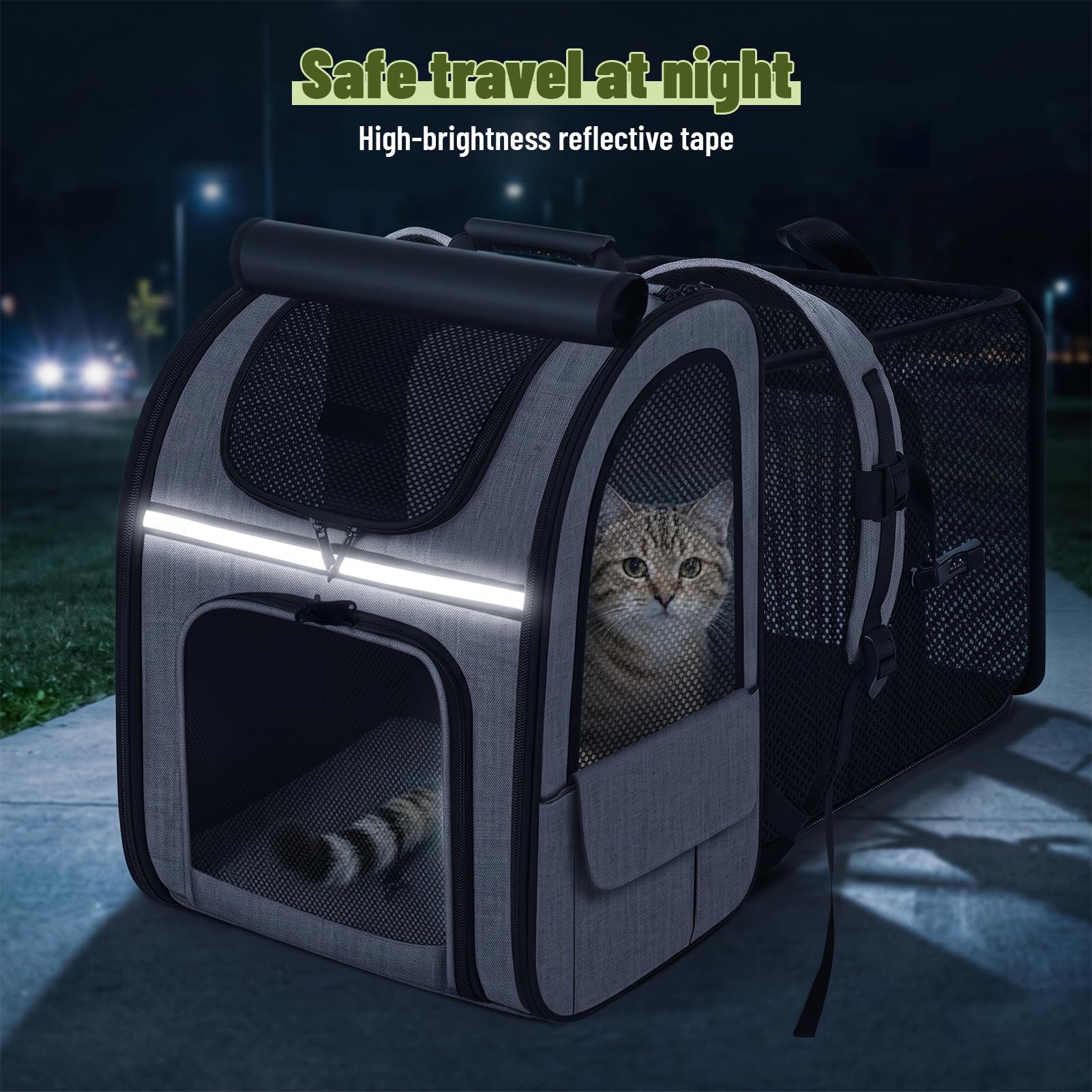 Zaino Espandibile Per Gatti–Zaino Per Cani Fino A 8 Kg,Pieghevole, Per Gatti,Cani,Con Guinzaglio Di Sicurezza Interno E Tappetino Per Animali Domestici,Borsa Per Il Trasporto Di Gatti(Massimo 8 kg)
