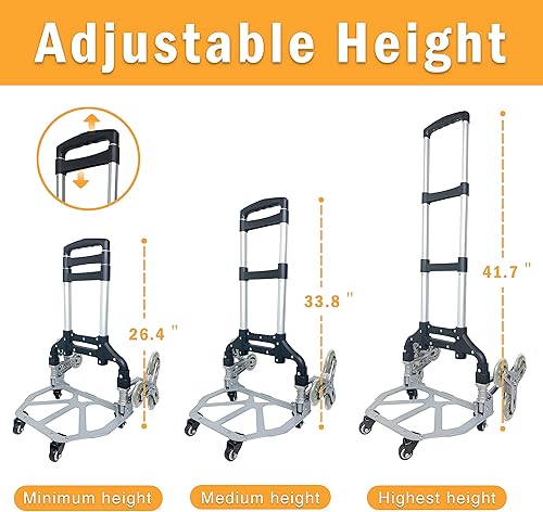 Miniatura 2 de FUVLFAL Carrito de escalada de escaleras, carrito de mano plegable, carrito de compras de comestibles con ruedas silenciosas, capacidad de peso de