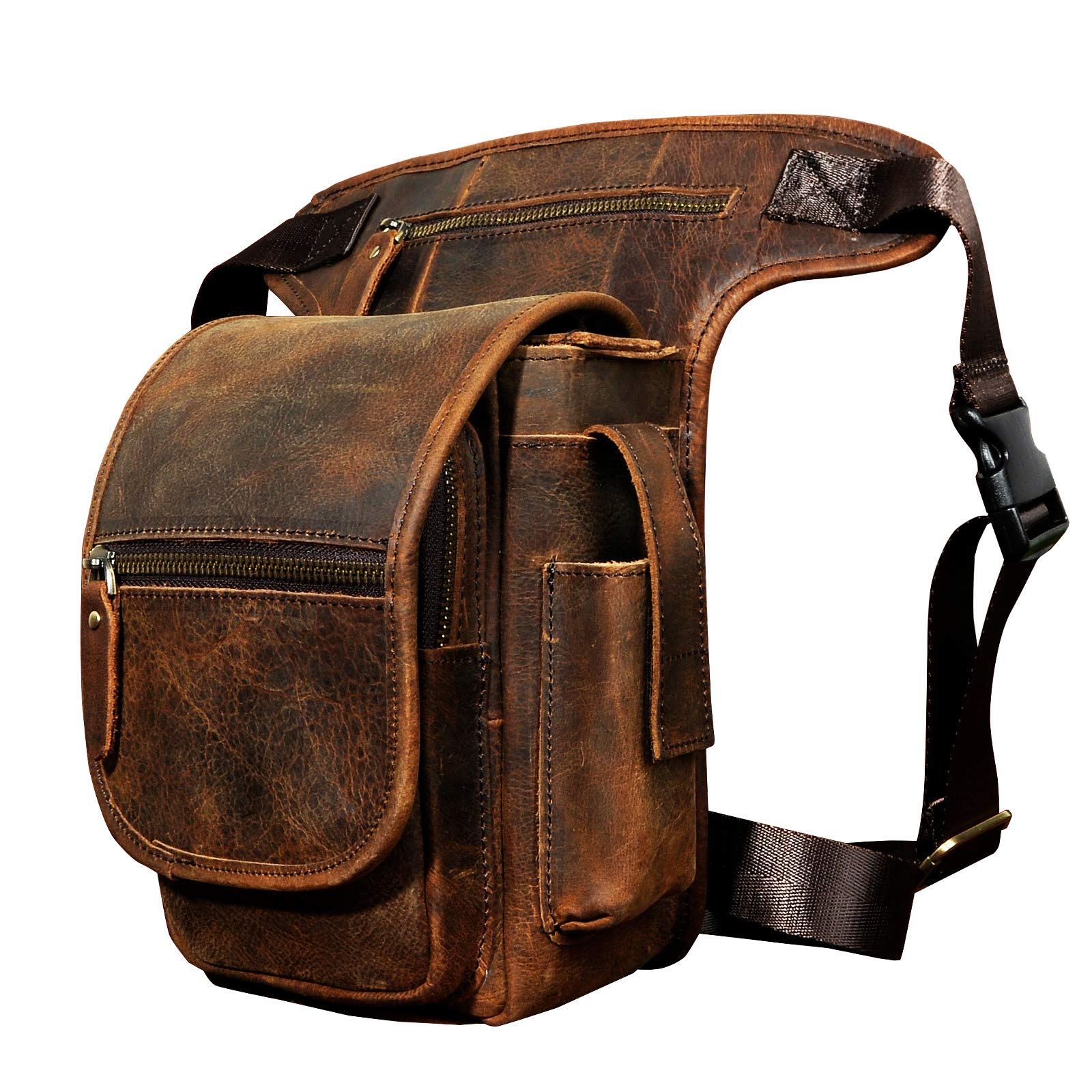 Le'aokuu Uomini Vera Pelle Borsa a Tracolla Gambe Incrociate Marsupio Messenger Riding Hip Bum Borsa 3110