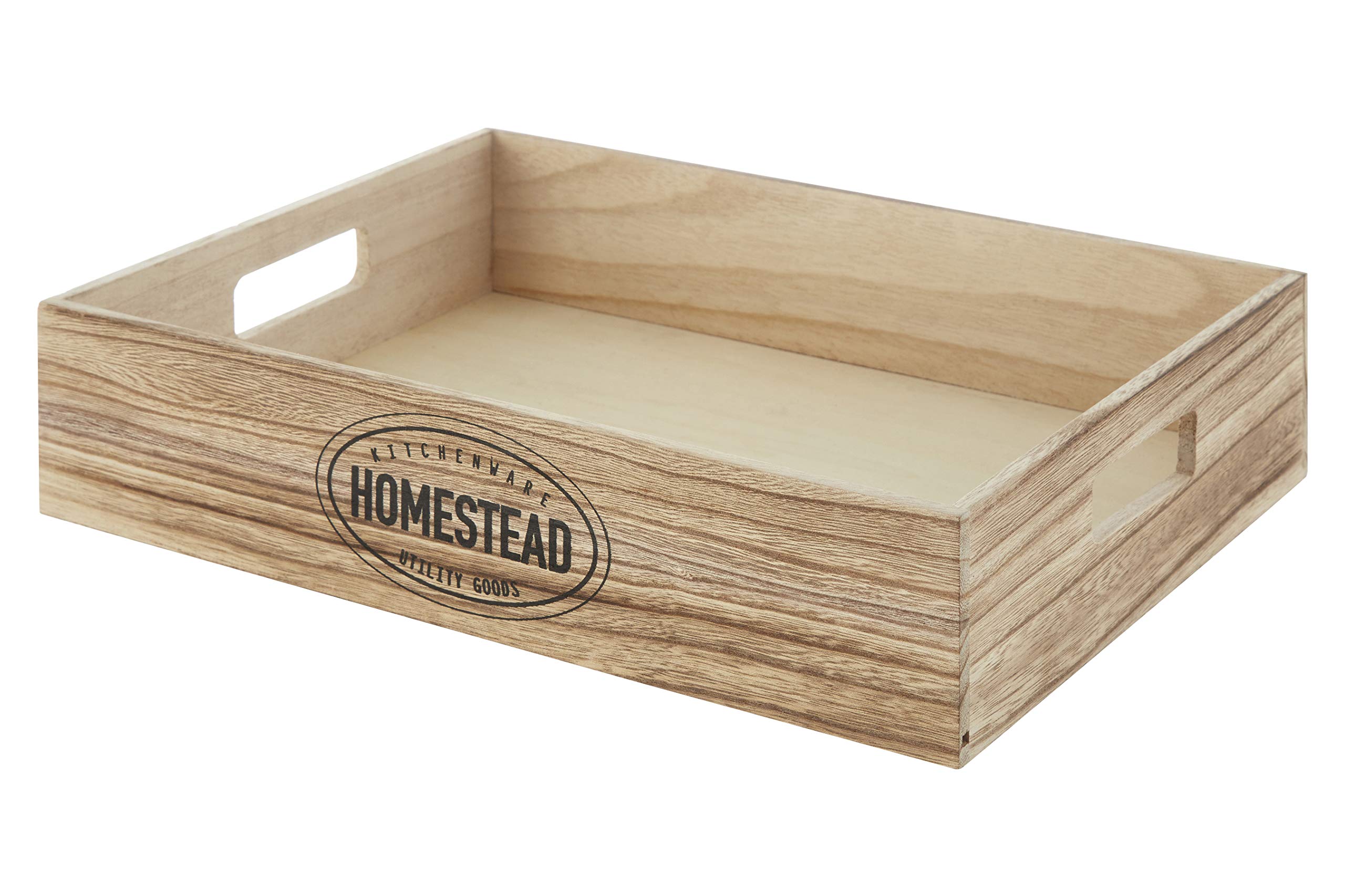 Premier Housewares Rustic Homestead Storage Crate - Natural Wood - Cut-out Handles
