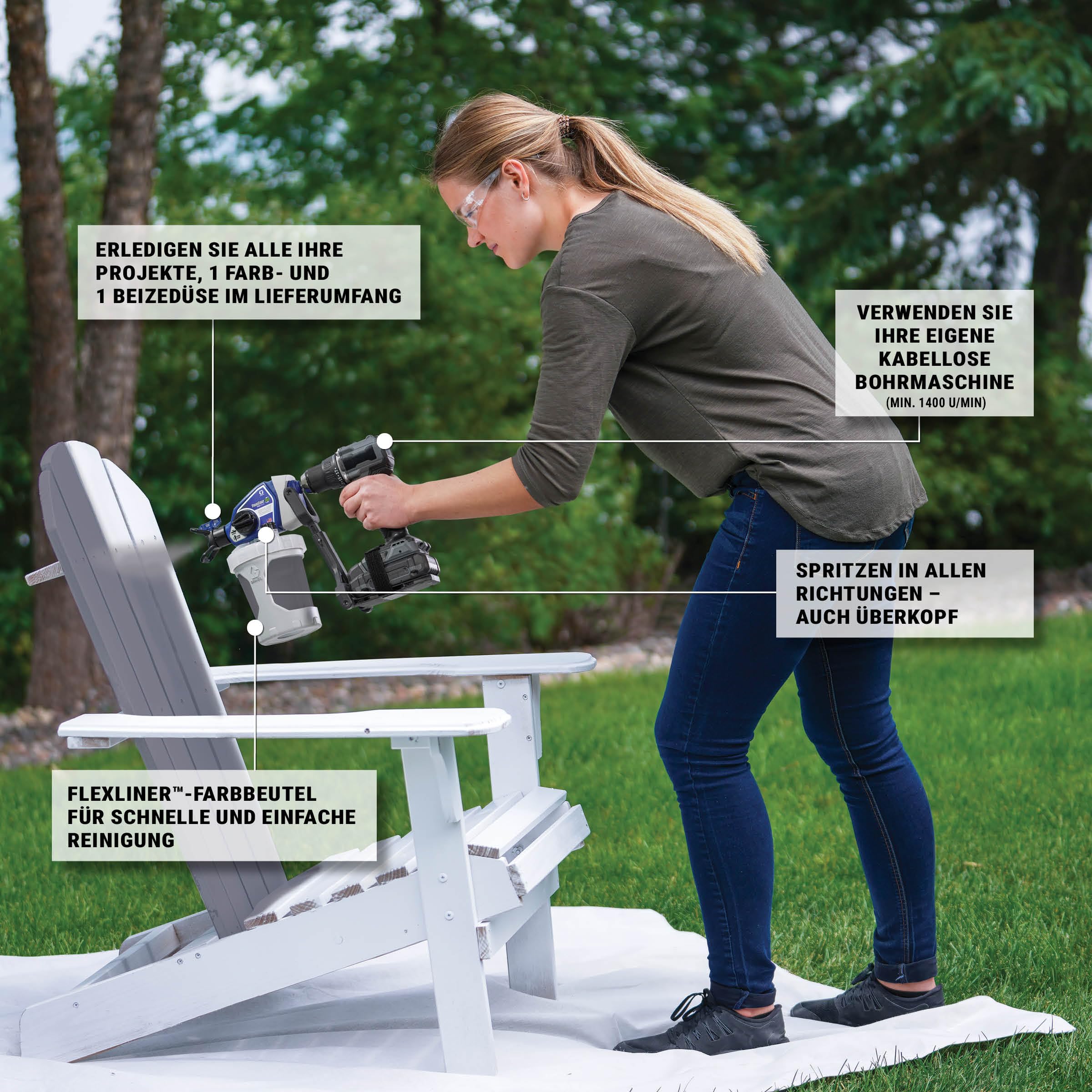 TrueCoat 360 Cordless Connect Airless Farbsprühgerät 26D361 – Akku-Handspritzgerät für Bohrmaschinenantrieb – Für Möbel, Türen, Zäune & Ausbesserungen – 360° Sprühen in jeder Position