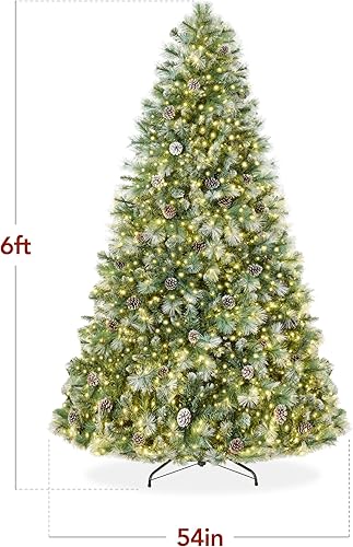 Miniatura 2 de Best Choice Products Árbol de Navidad de pino escocés preiluminado de 6 pies, decoración artificial predecorada con 946 puntas de rama, luces LED
