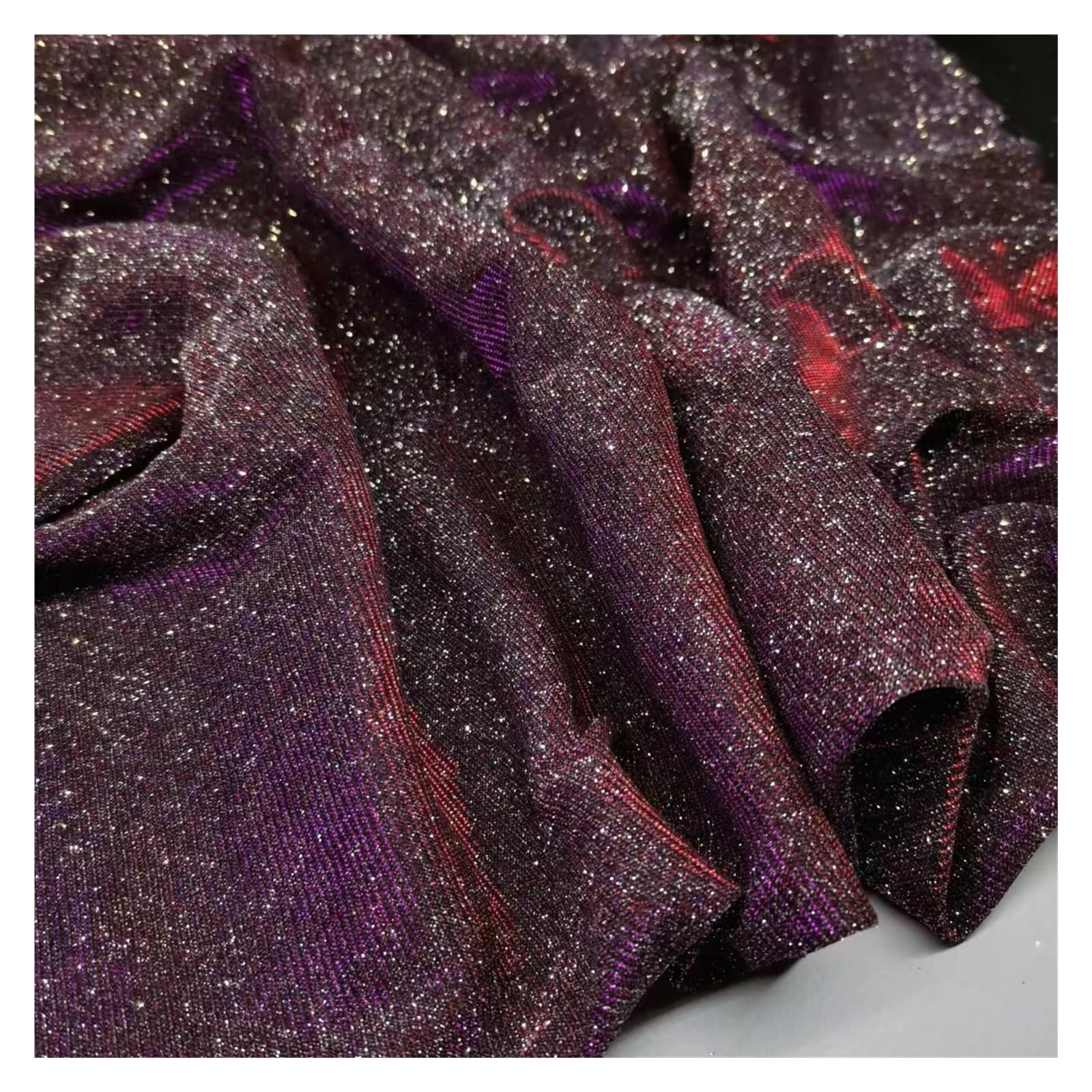 Fabric, Fashionable Polyester Composite Glitter Fabric for Bridal Dress Decoration Multicolor 50x148cm(2 Marroon-Purple)