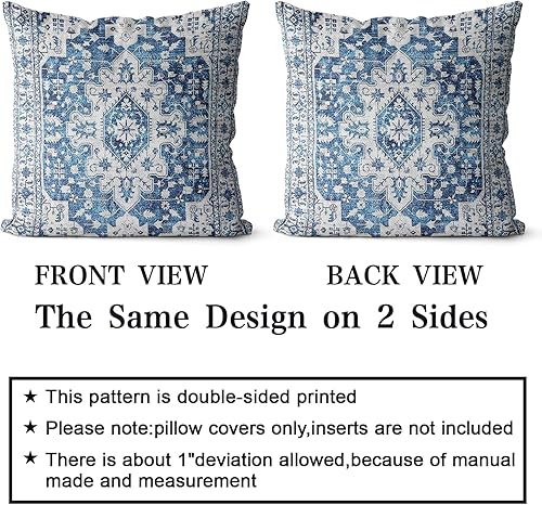 Miniatura 8 de Snycler Juego de 2 fundas de almohada bohemias de 18 x 18 pulgadas, alfombra bohemia de algodón suave con patrón de doble cara, fundas de cojín