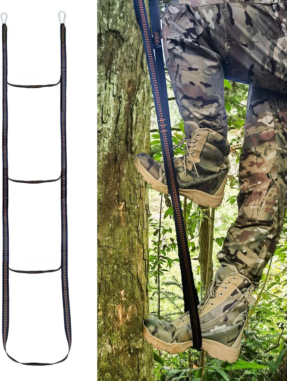 3Step Climbing Stick Aider with 2*Durable Carabiners, Tree Stand Steps, Bright