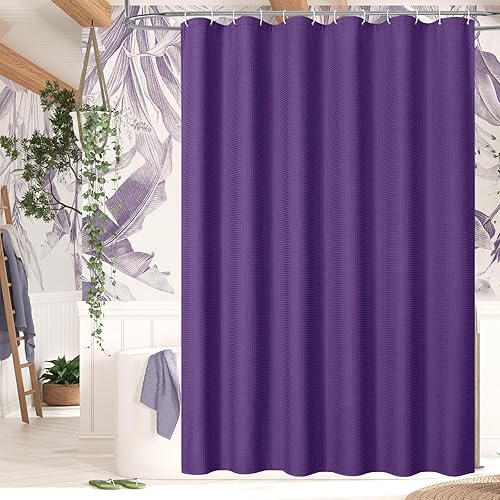 Vista 207 de MitoVilla Cortina de ducha extra larga de 72 x 84 pulgadas, cortina de ducha de tela gofre verde salvia de 84 pulgadas, cortinas de ducha de granja