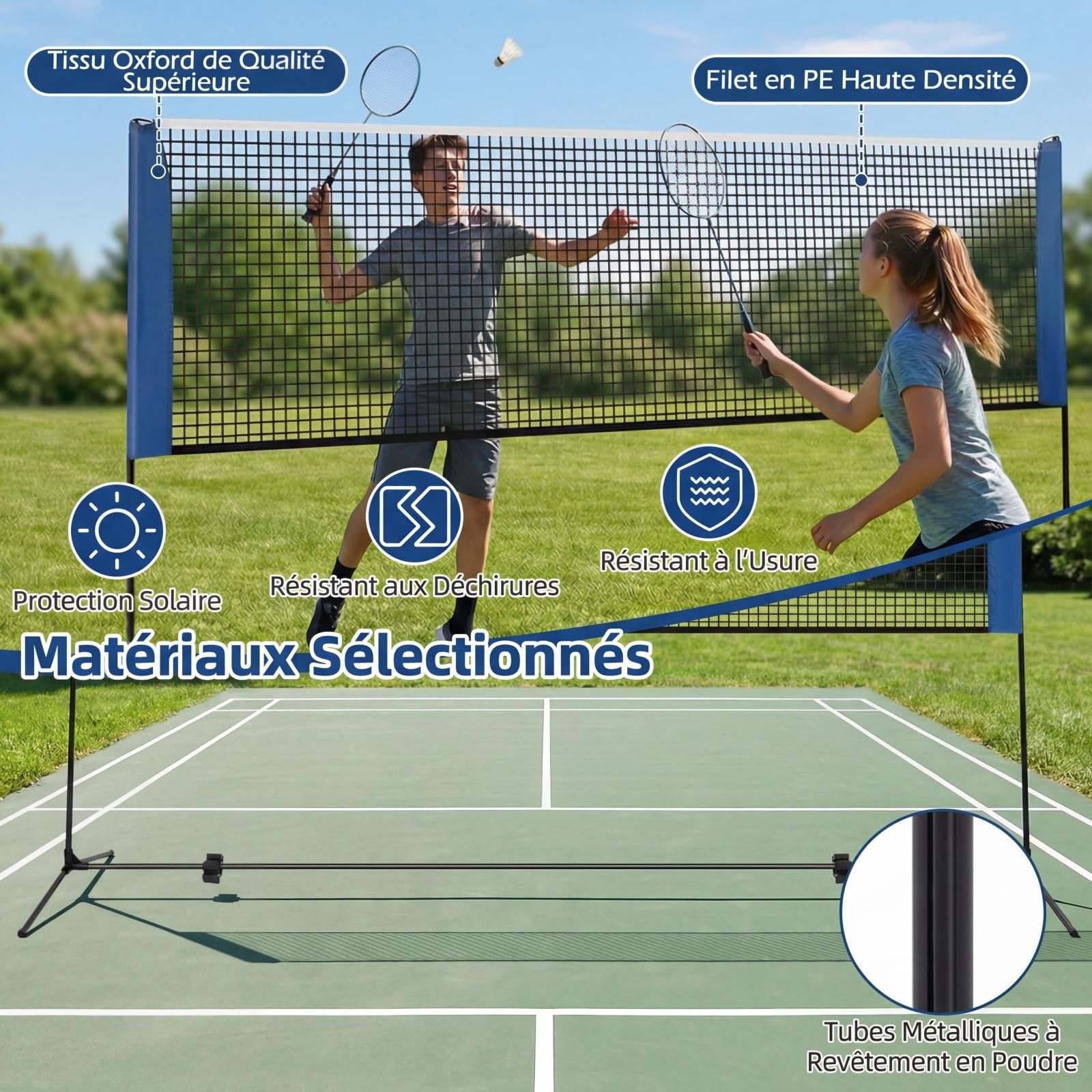 COSTWAY Filet de Badminton Portable 3,1/4,2/5,1M, Set de Badminton à Hauteurs Réglable avec 2 Volants Repose-Pieds Coussinets de Serrage Sac de Transport, pour Jardin Plage