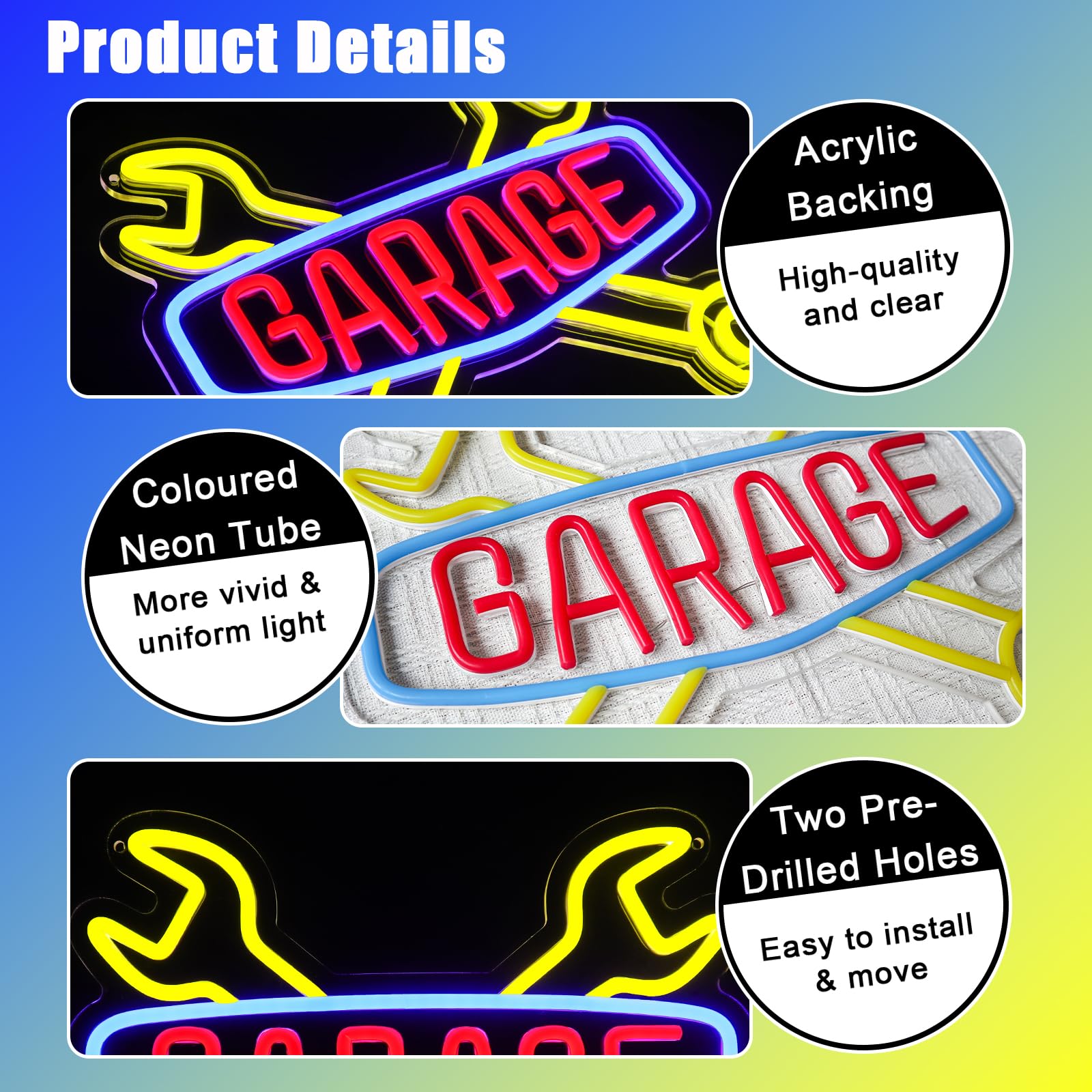 Insegna Al Neon LED WonderfulLife – Logo Auto – 30x30 Cm – Rosso/Blu – Per Garage E Bar