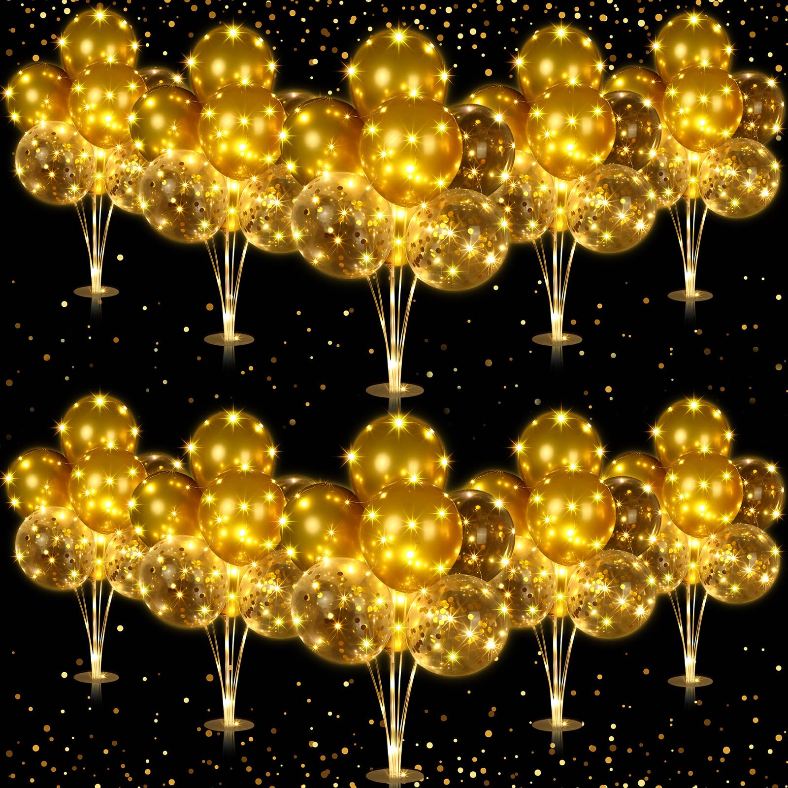 Junkin 10 Set Table Balloon Holder Kit Includes Balloons LED String Light Balloon Stand Centerpiece for Table Wedding Baby Shower Birthday Graduation Party Decorations(Gold)