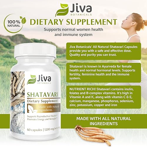 Miniatura 2 de Jiva Botanicals - Cápsulas orgánicas de Shatavari de 1200 mg - Suplemento de extracto de polvo de raíz de Shatavari - Apoyo al equilibrio hormonal