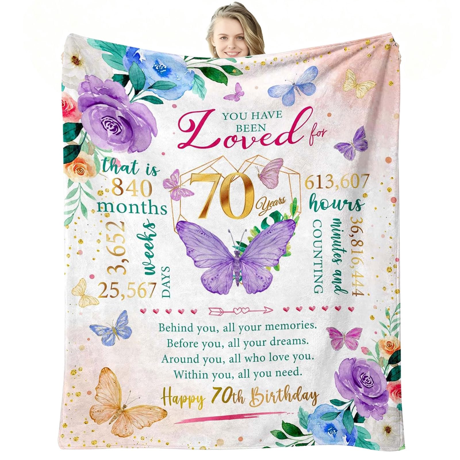 70th Birthday Gifts for Women, 50" x 60" Flannel Throw Blanket, 70 Year Old Present For Her, 1955 Gift for Her, Unique Birthday Presents for Ladies, Mom, Grandma, Wife, Sister, Friends