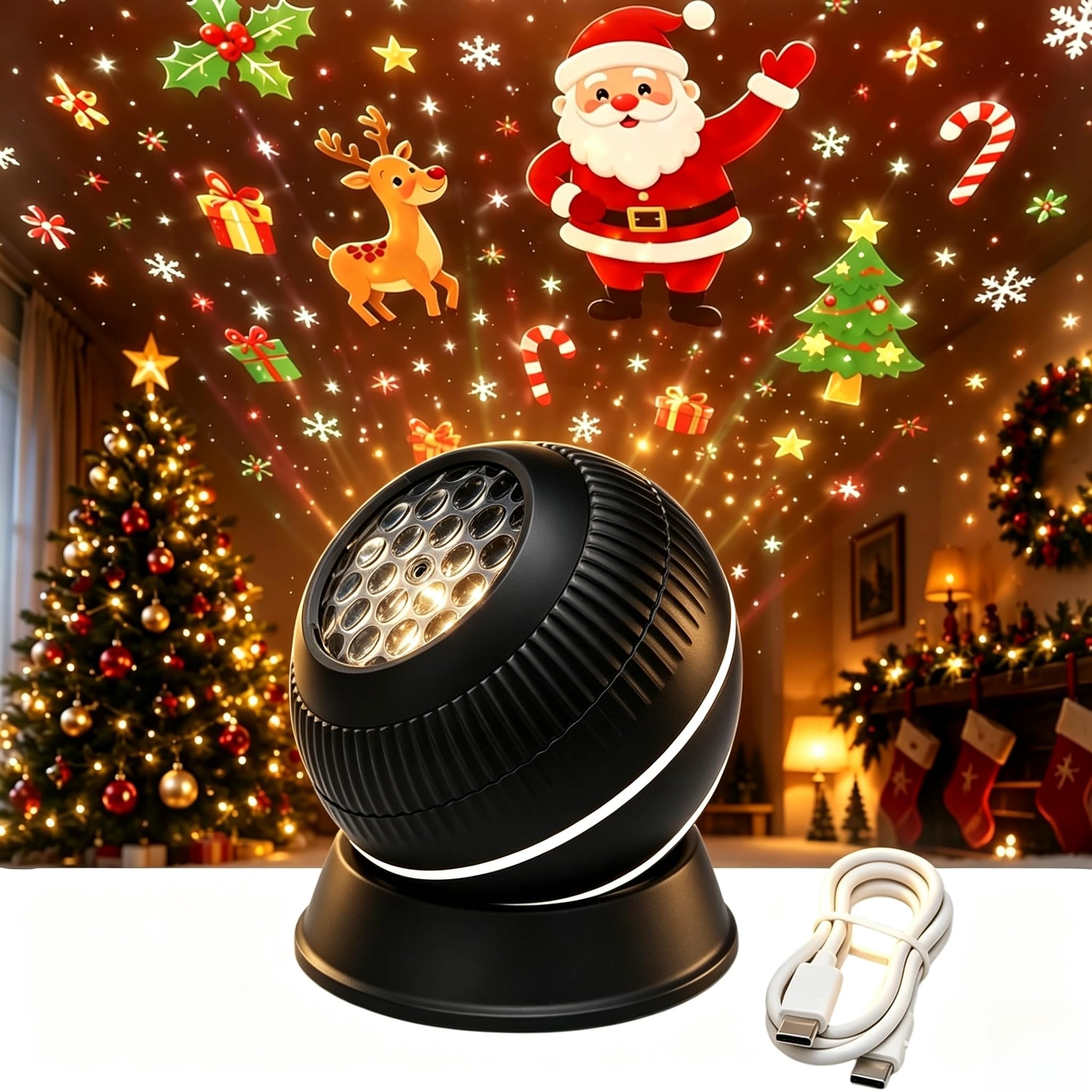 Christmas Projector Lights, Holiday Snowflake Santa Projection Lamp