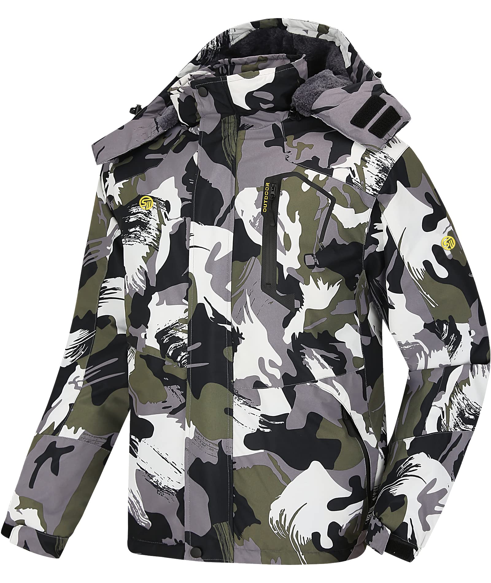 SwissWell Giacca da sci da uomo Giacca in pile spesso impermeabile Giacca a vento foderata calda Giacca con cappuccio staccabile con tasche multiple
