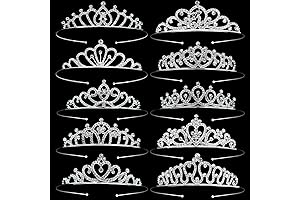 10 Pcs Silver Crystal Princess Crowns - Bulk Tiaras and Crowns with...