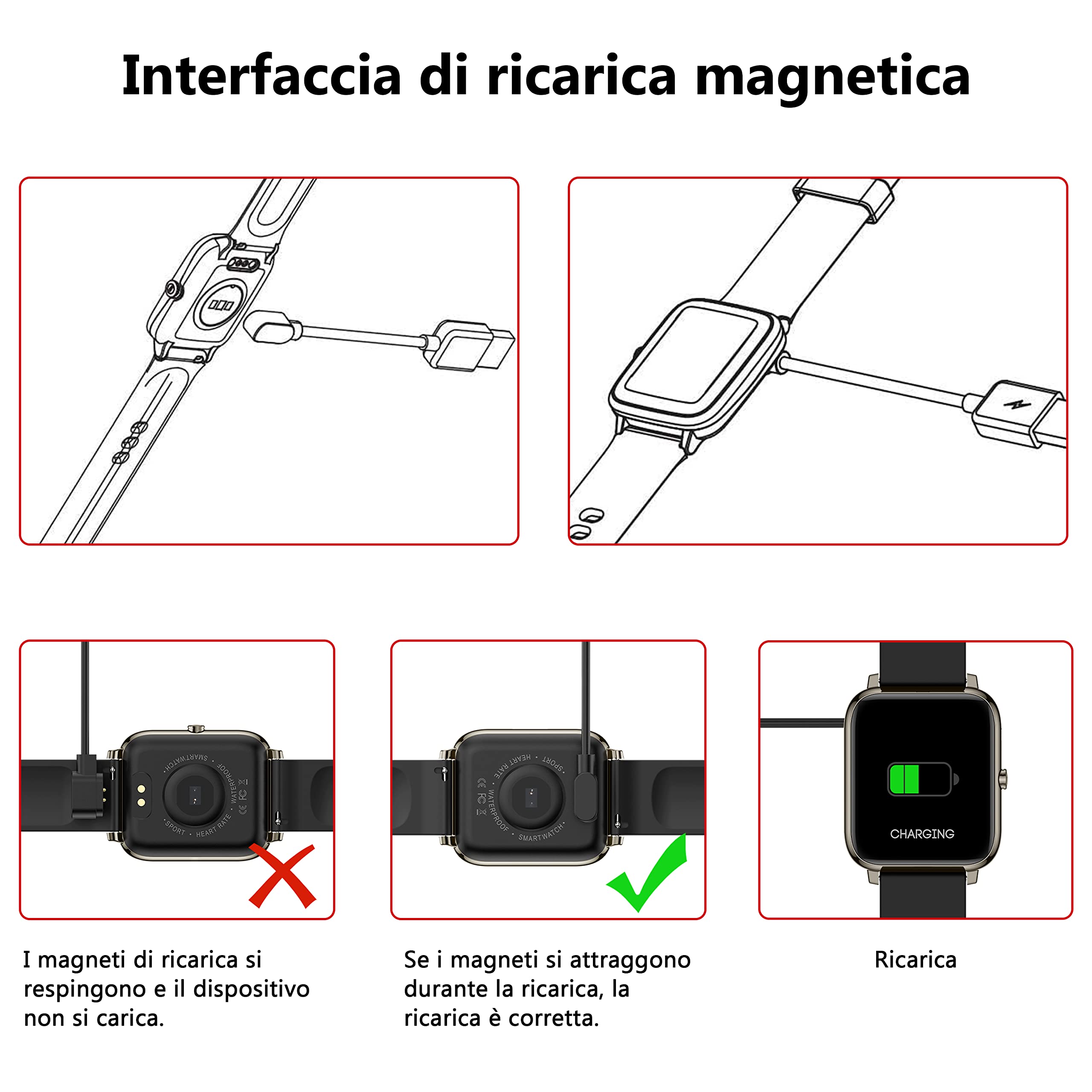 Blueshaweu Caricatore compatibile con Popglory P22,Cavo di ricarica per orologio collegato USB 3,3ft,Cavo di ricarica magnetico per Popglory P22 (nero Blueshaweu Caricatore compatibile con Popglory P22,Cavo di ricarica per orologio collegato USB 3,3ft,Cavo di ricarica magnetico per Popglory P22 (nero