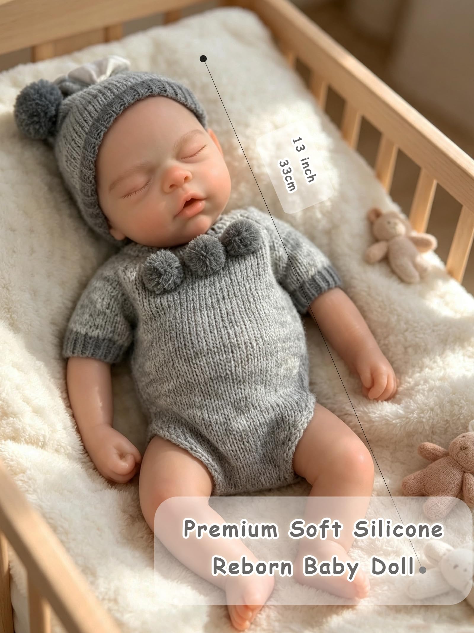 Bambola bambina in silicone morbido e resistente da 13 pollici con bocca aperta, sembra un neonato vero