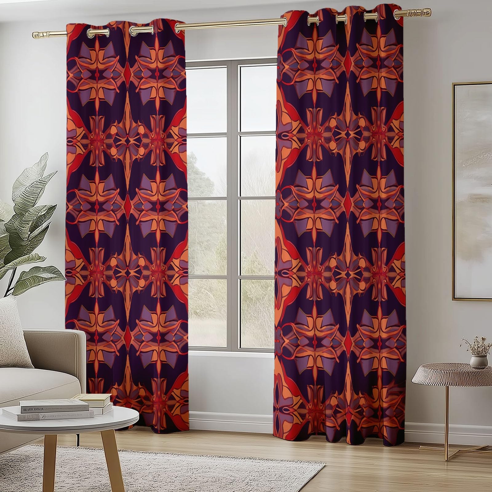 Rideaux Isolants 110L X 215H cm (2 Panneaux), Design Géométrie Simple, Tenture Opaque Anti-Chaleur pour Chambre Principale, Marron Violet