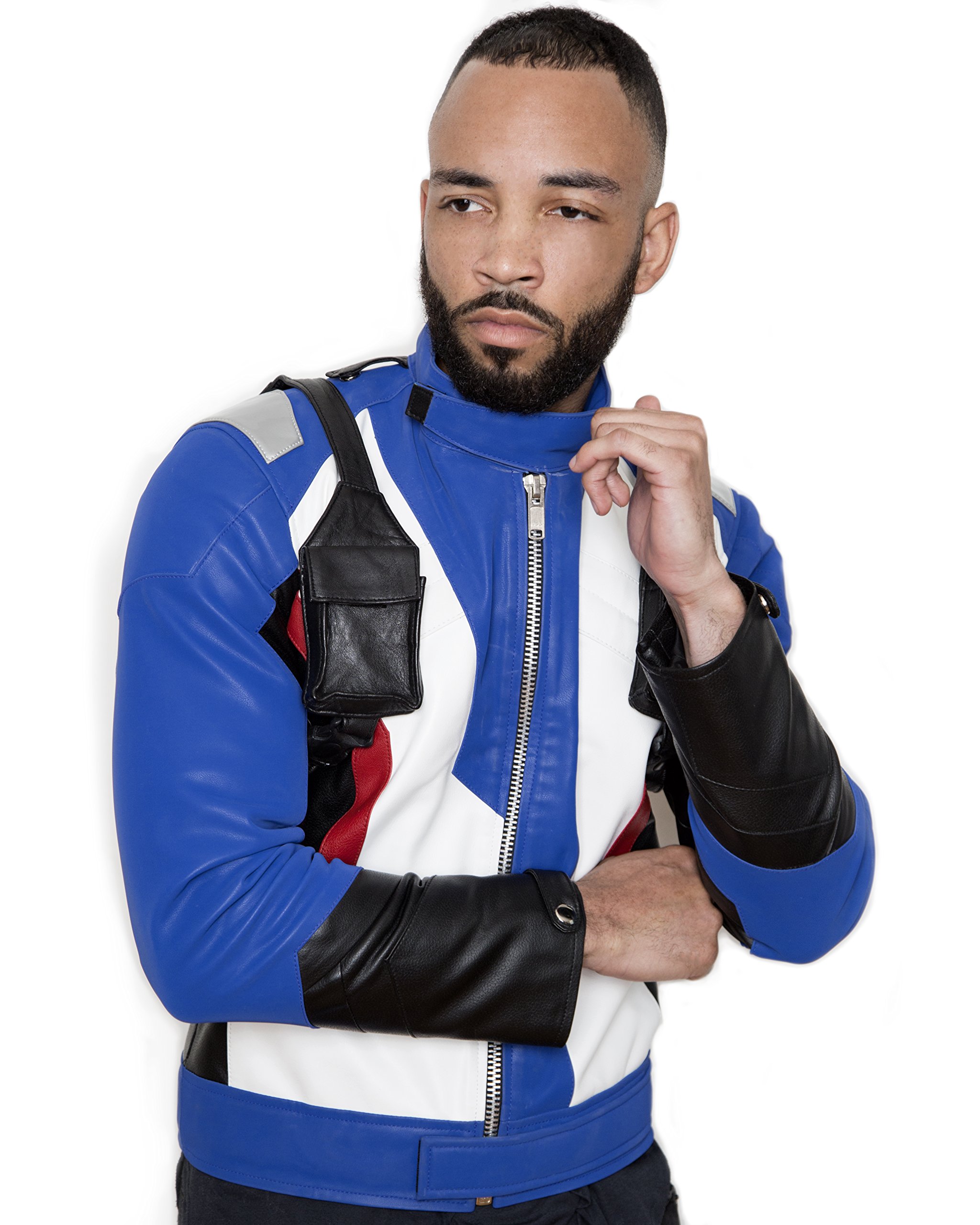 Luca Jackets Men's Soldier 76 Leather Jacket and Straps (Cosplay, Costume, & Casual Design)