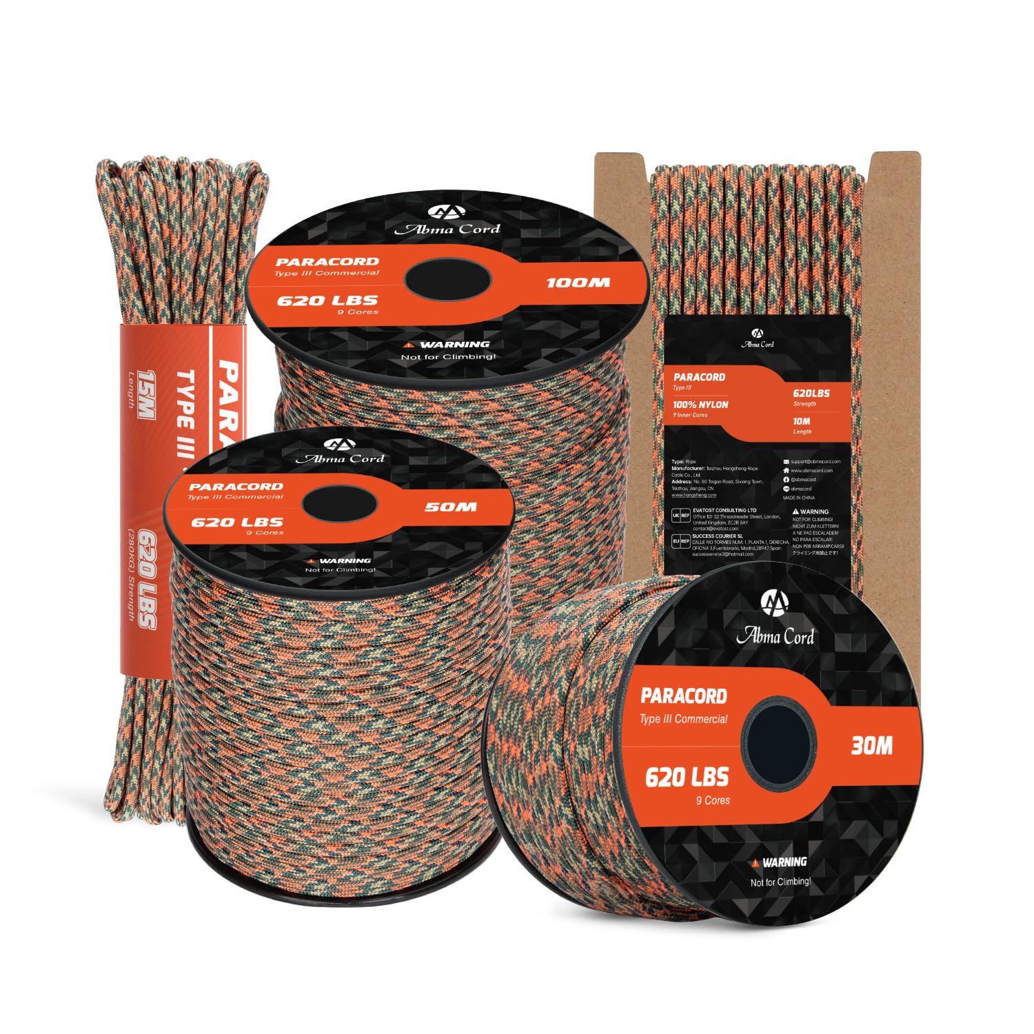 Abma Cord Blitz Paracord 4Mm 10M 100% Nylon Rope 9 Strands Type Iii Parachute Cord For Diy, Camping, Survival, Outdoor - Max. 280Kg