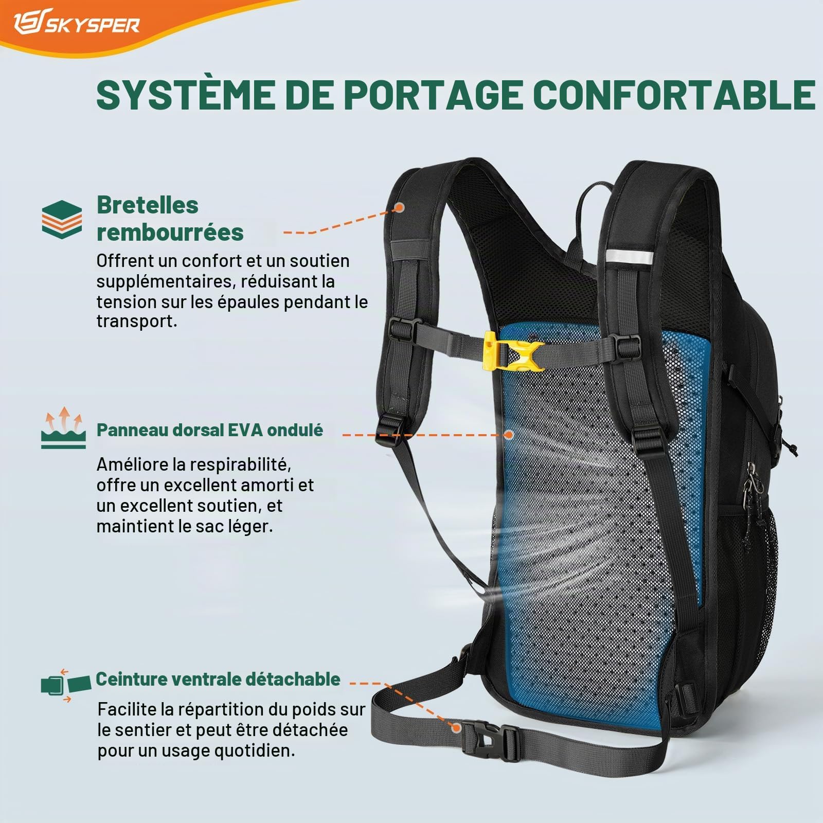 SKYSPER Sac à dos de Randonnée 15L | Petits Sacs à Dos Matière Recyclée pour Voyages Randonnée Vélo