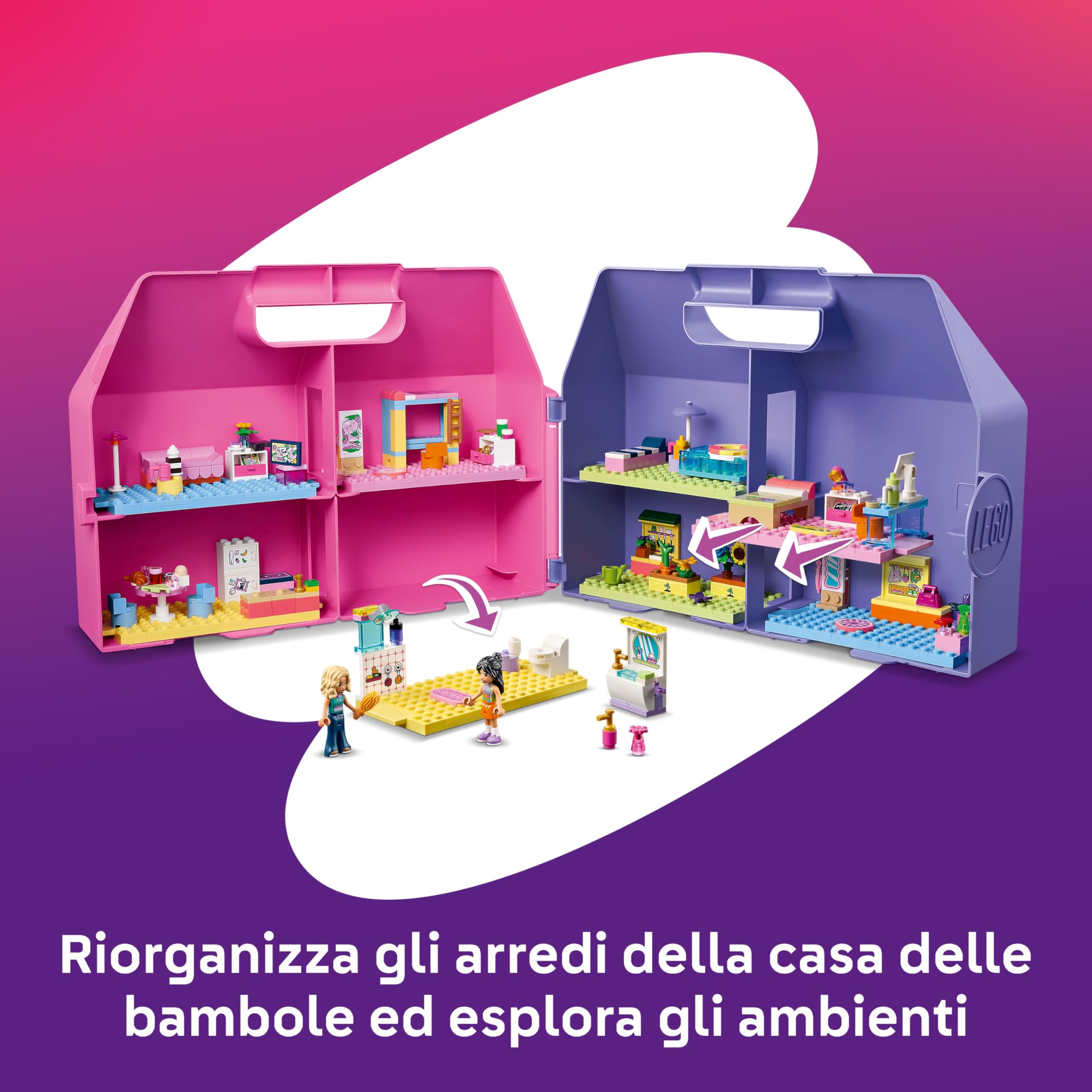 LEGO Friends Valigetta Creativa Casa delle Bambole - Giochi da Viaggio con Casa Giocattolo a 8 Stanze, 2 Mini Bamboline e Accessori - Idea Regalo di Compleanno per Bambine da 6 Anni in su - 42697