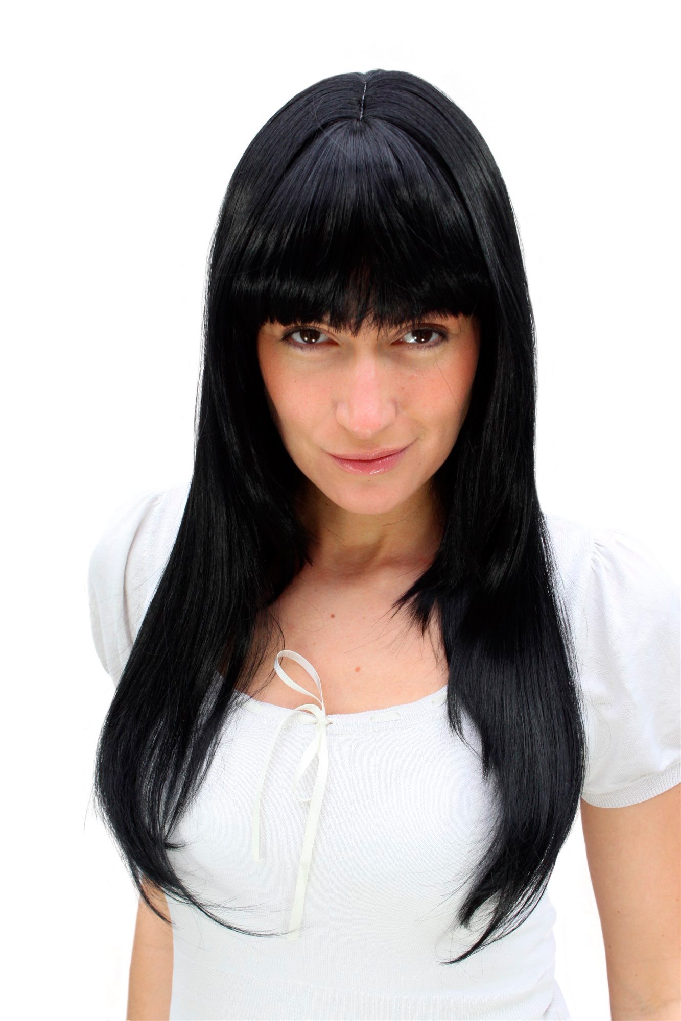 Lady Wig TEMPTRESS stunning LONG raven BLACK as SIN straight Fringe 3223-1 50 cm Mistress Roleplay Cosplay