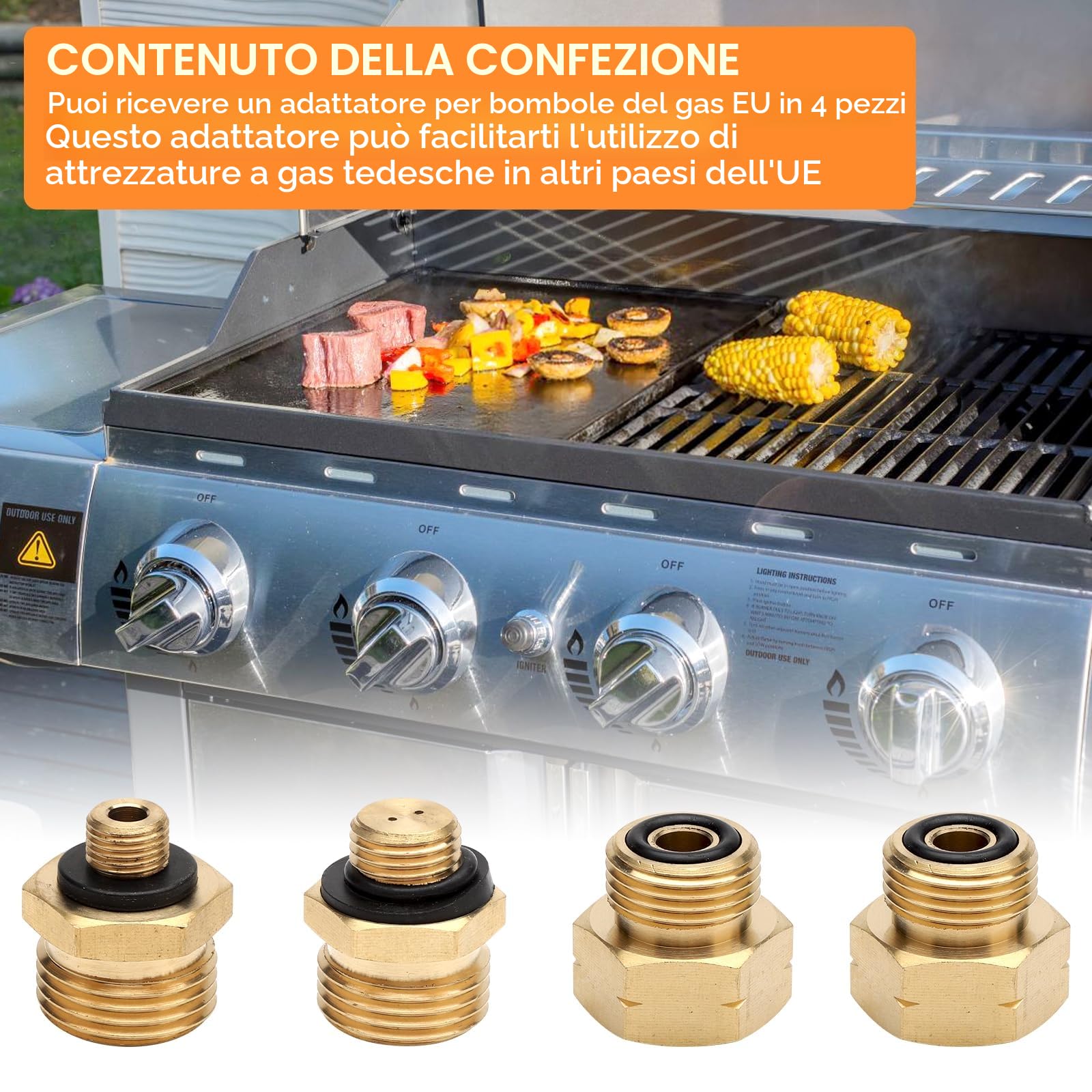 Adattatore bombola gas Set 4 pezzi kit europeo ottone regolatori pressione bombole gas