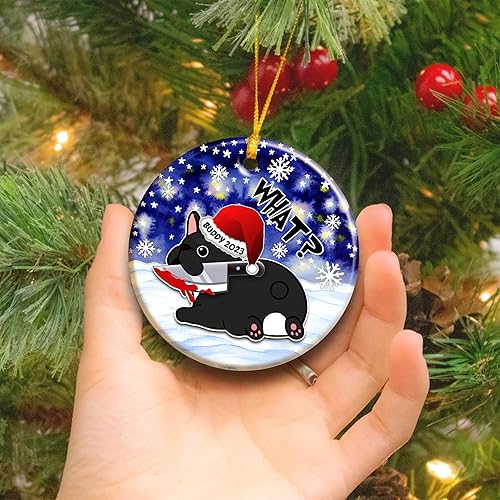 Miniatura 4 de Adorno de Navidad personalizado de bulldog francés  Lindo perro de bulldog francés negro colgante de árbol de cerámica  Nombre del perro