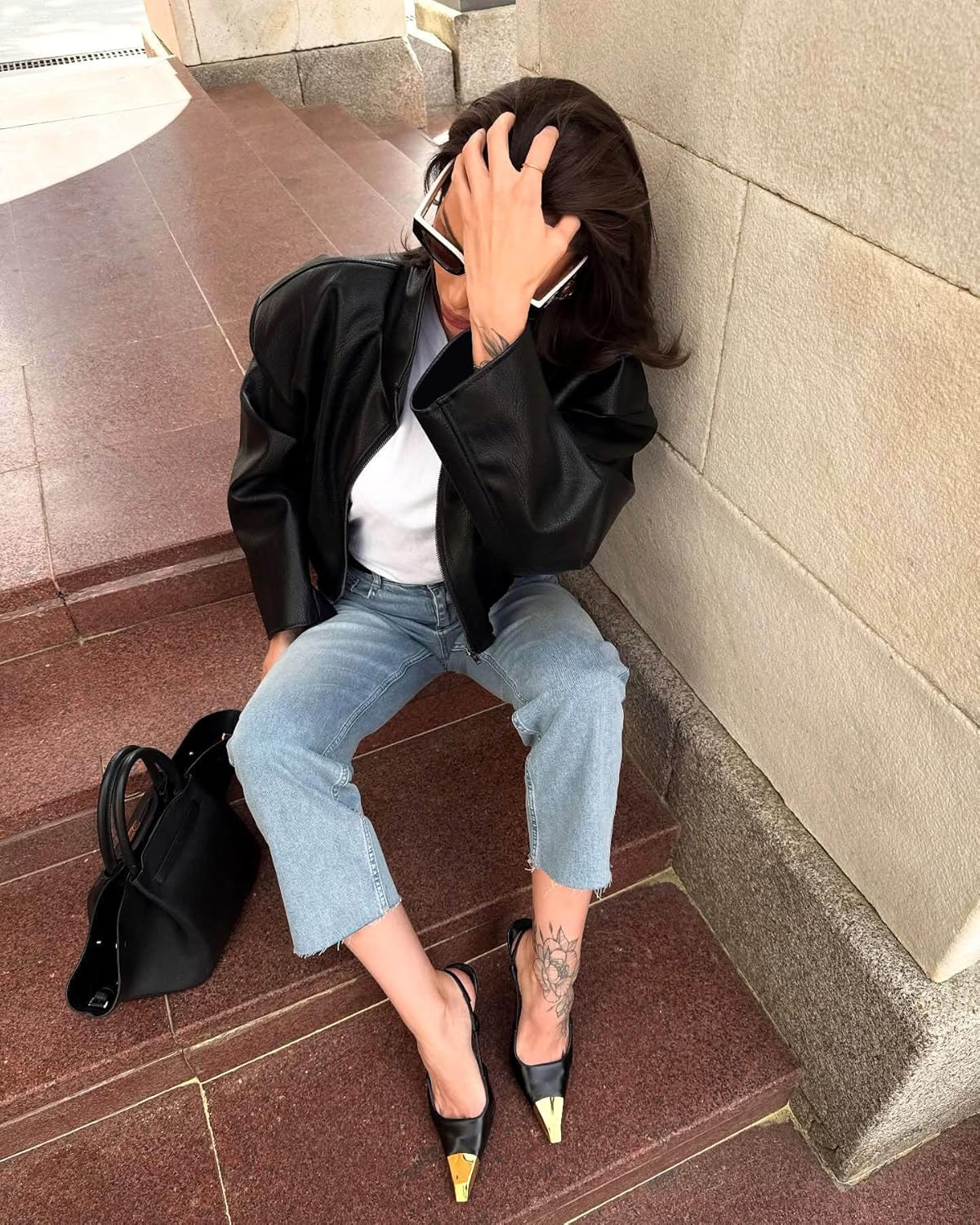 Womens Leather Jacket Zipper Stand Collar Motorcycle Jacket Bomber Jacket Fall Winter Faux Coat - Image 6