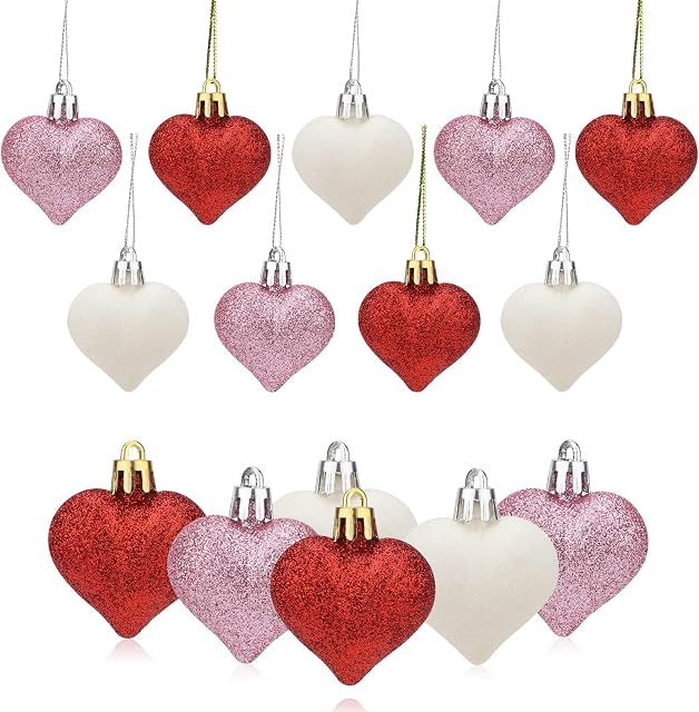 Gukasxi 36 Pieces Valentine's Day Heart Shaped Ornaments, Heart Shaped Baubles Romantic Hanging Ornaments Ball for Valentine Day Holidays Wedding Anniversary Decoration Room, 3 Colors