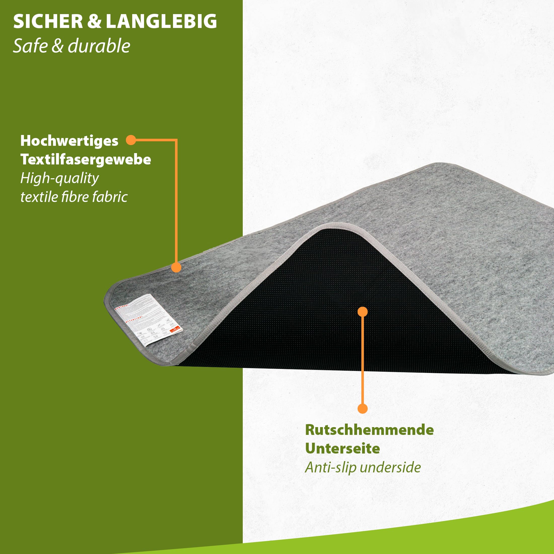 Mi-Heat Beheizbare Teppich-Unterlage 180 x 280 cm – großflächige Fußwärme | Unter Teppich Heizung Heizteppich Fußmatte Wärmeteppich bis 30°C - 3 Heizstufen und Timer