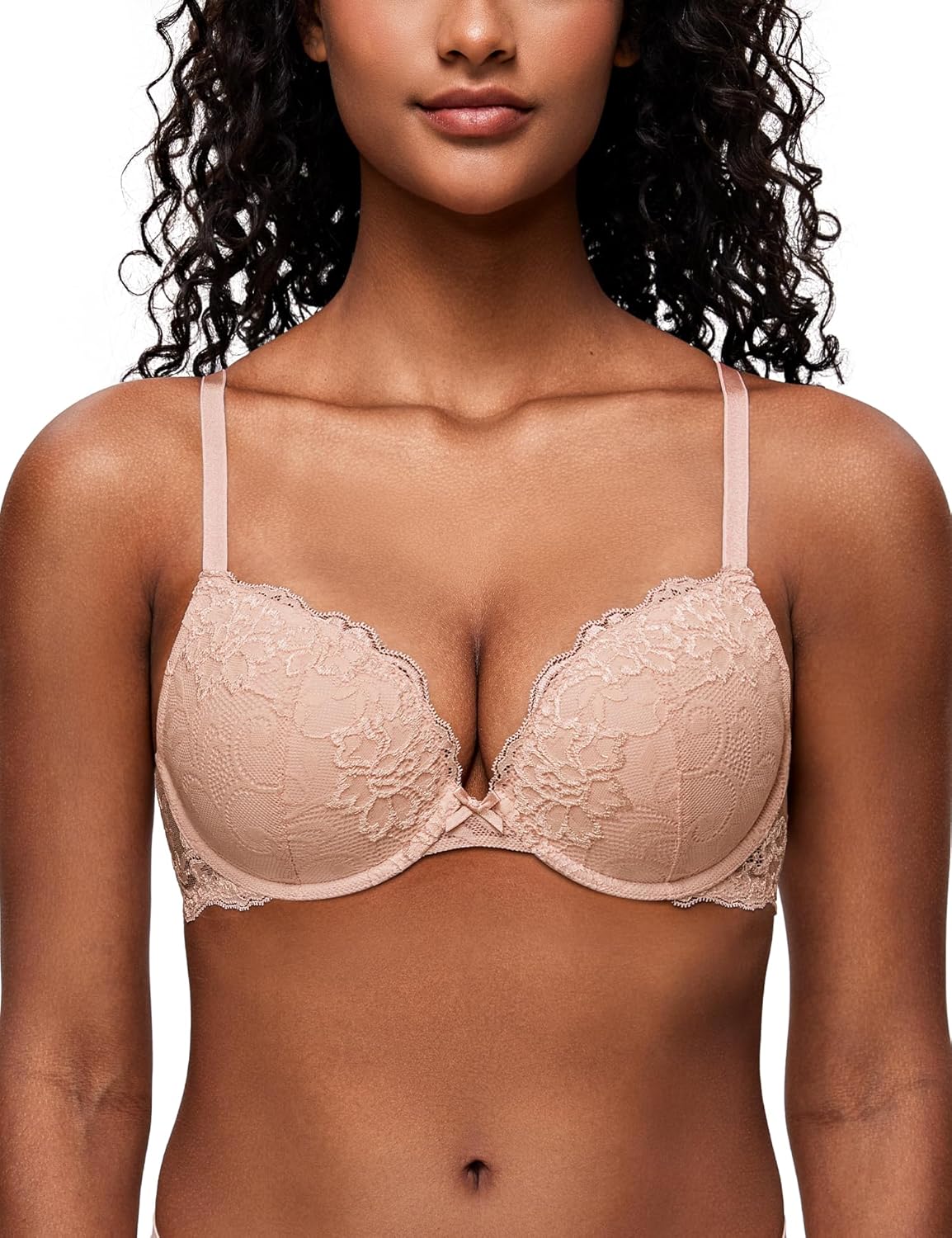 Deyllo Women’s Push Up Lace Bra Comfort Padded Underwire Bra Lift Up Add One Cup