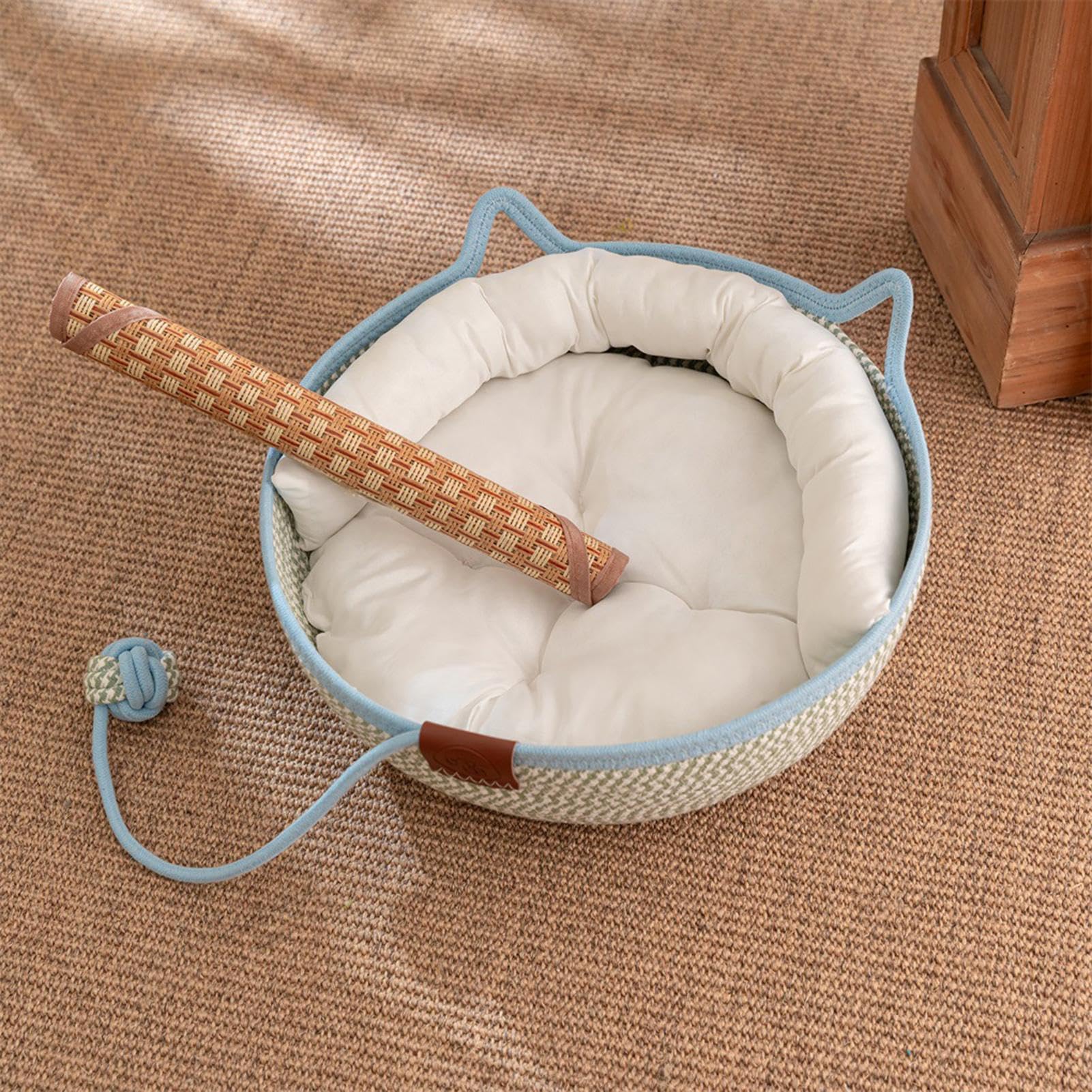 para Gato tejido a mano en cuerda de algodón con cola de juguete | Cama para gato pequeño para Todas las Estaciones Gatito Animal Viaje y Enriquecimiento para Mascotas
