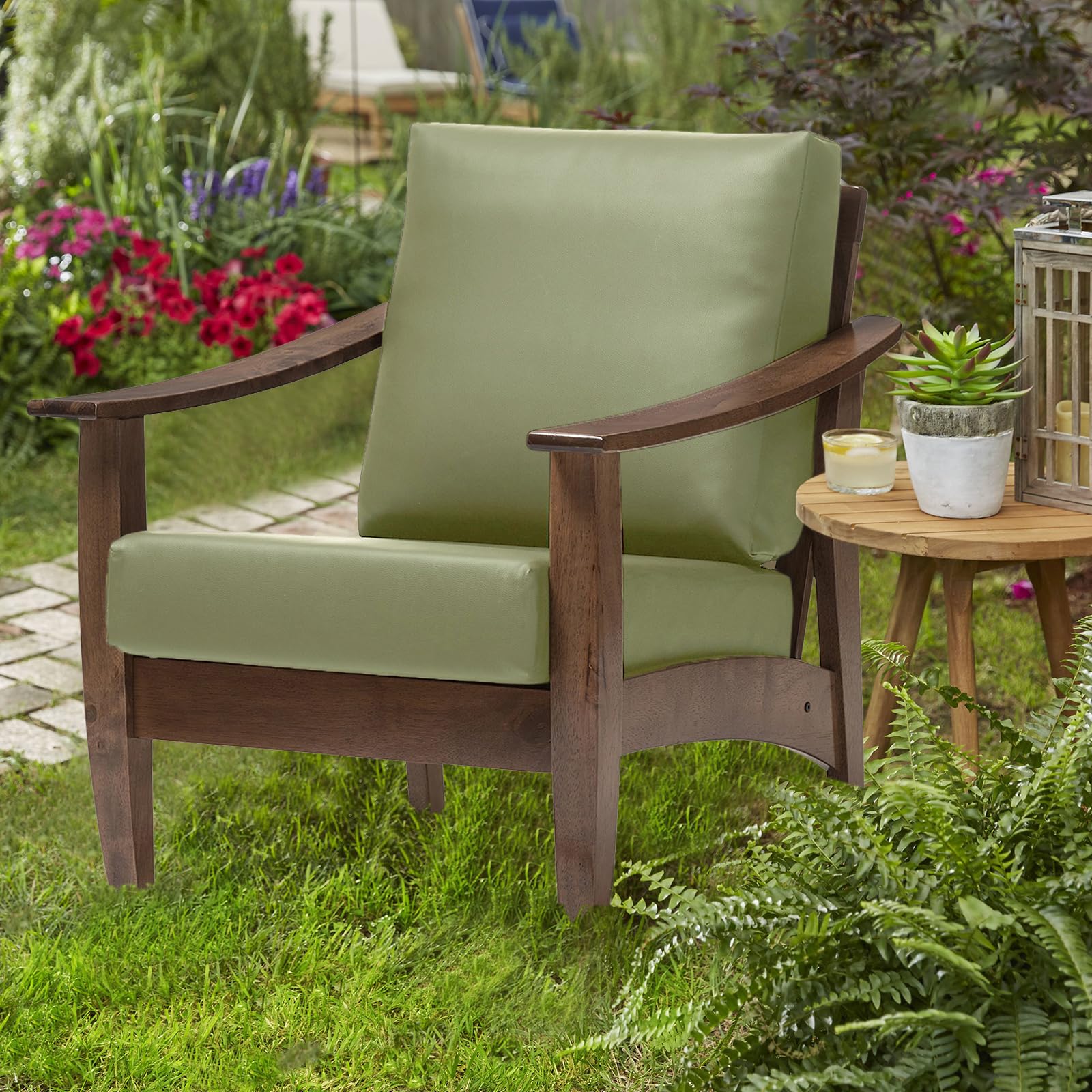 UNBBRRL Waterproof Faux Leather Patio Cushion Cover Stretch PU Outdoor Furniture Sofa Replacement Cushions Covers for Wicker, Rattan and Sectional Sofas (Mint,L 20-25