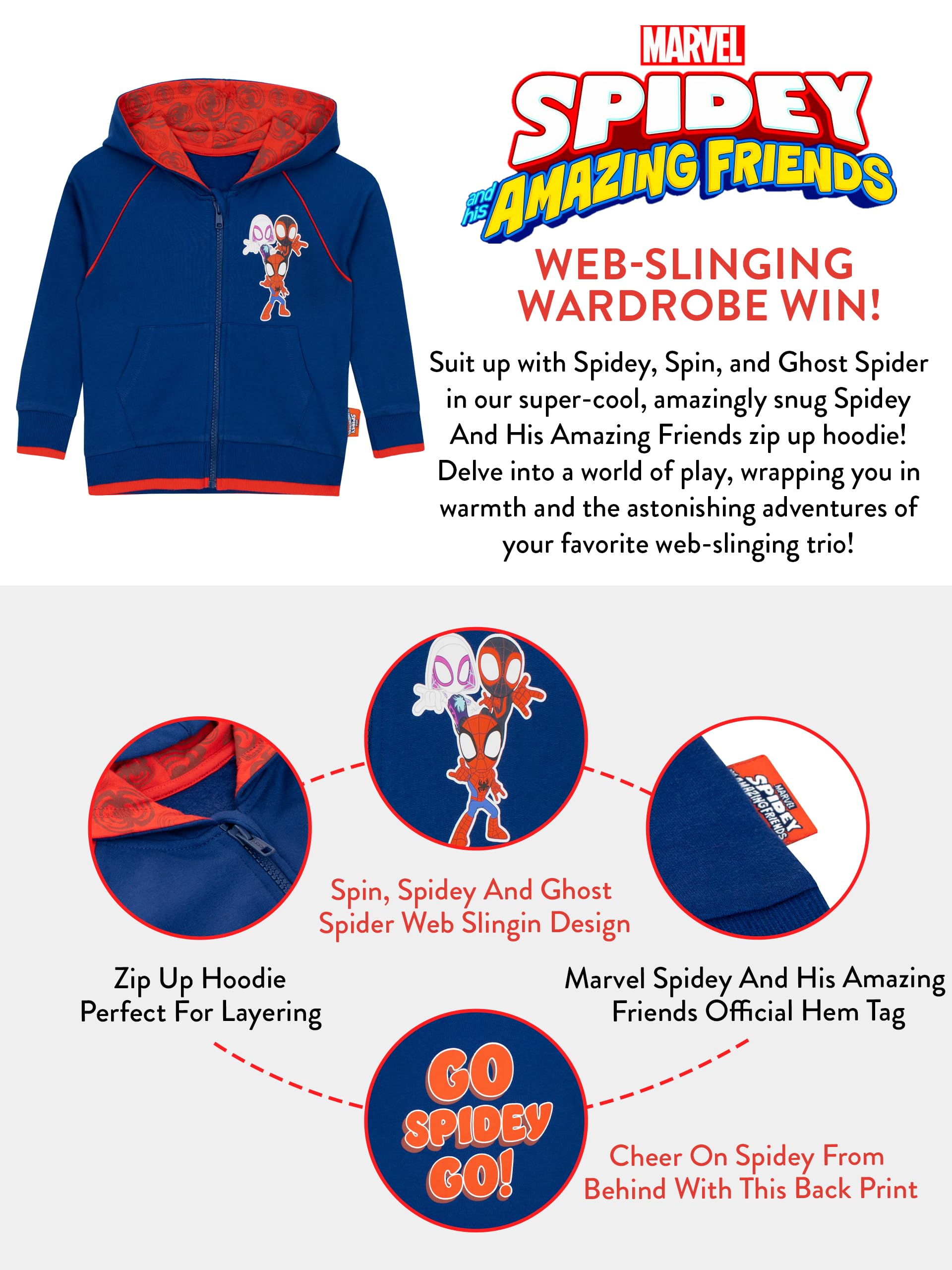 Marvel Spiderman Hoodie | Spidey i Jego Fantastyczni Przyjaciele | Chłopięca Bluza z Kapturem na Zamek Błyskawiczny