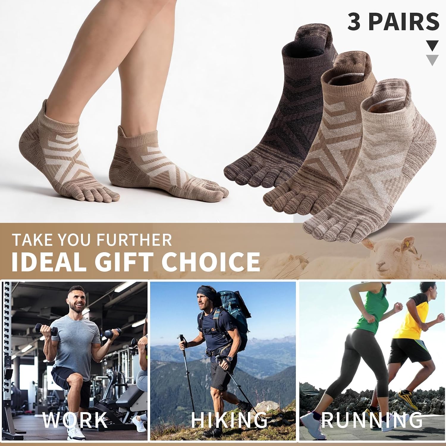 Merino Wool Ankle Toe Socks,Enhanced Breathability for Men Women image 2